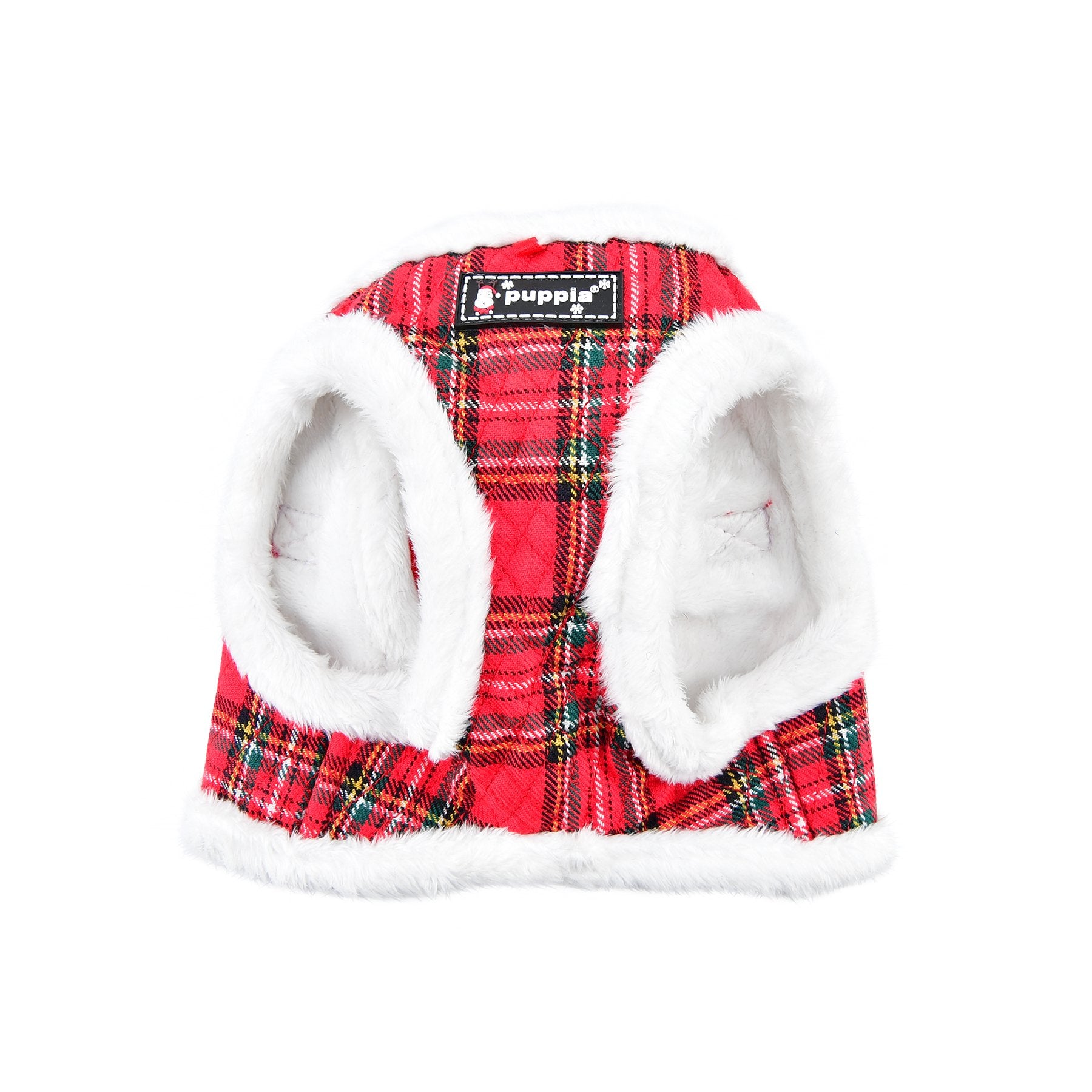 Puppia Blitzen Vest Dog Harness Step-In Warm Winter Christmas Holiday Harness For Small And Medium Dog, Checkered Red, Small