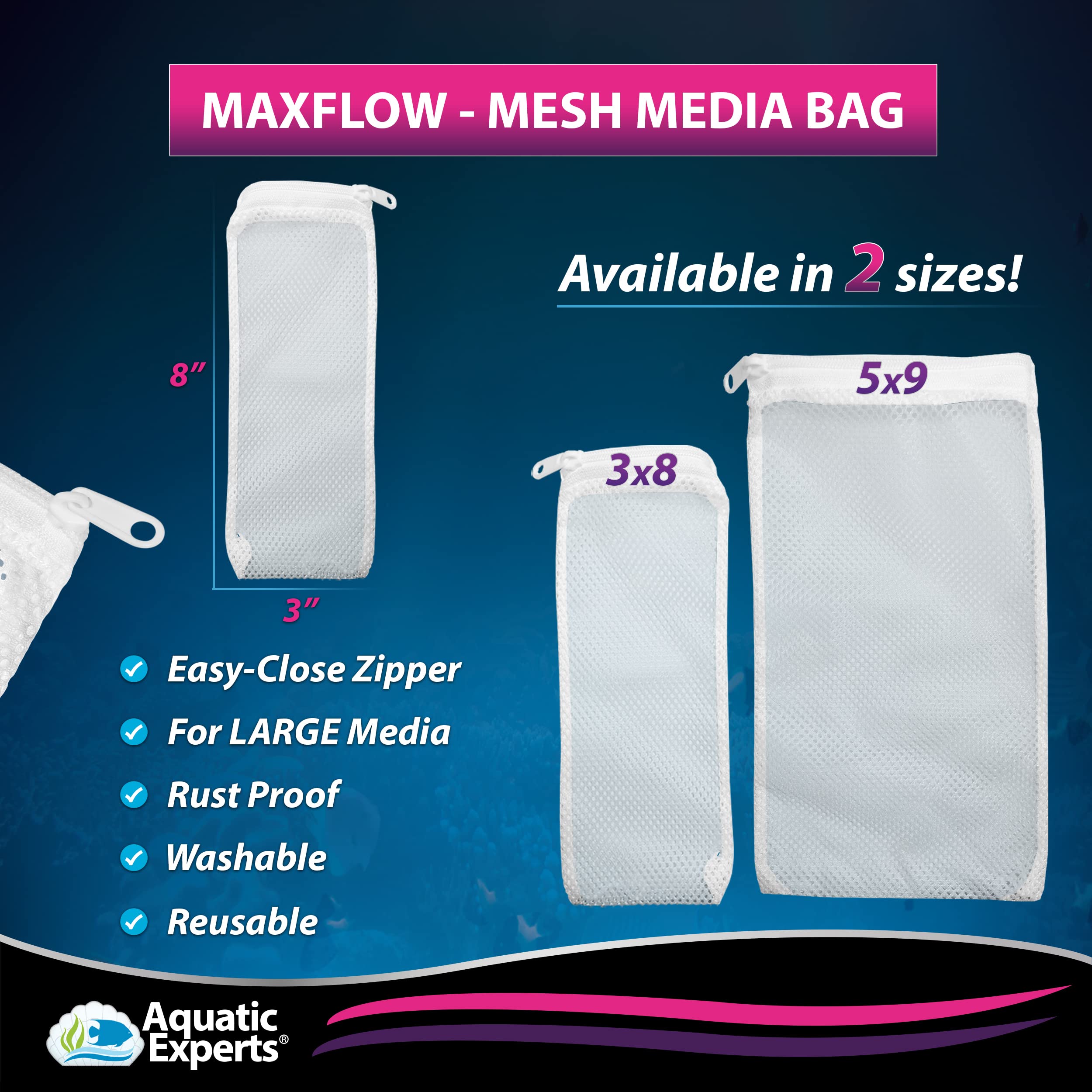 Aquatic Experts High Flow Mesh Filter Media Bags - Aquatic Bags For Filter Media (Max Flow, 3' X 8' - 4 Pack)