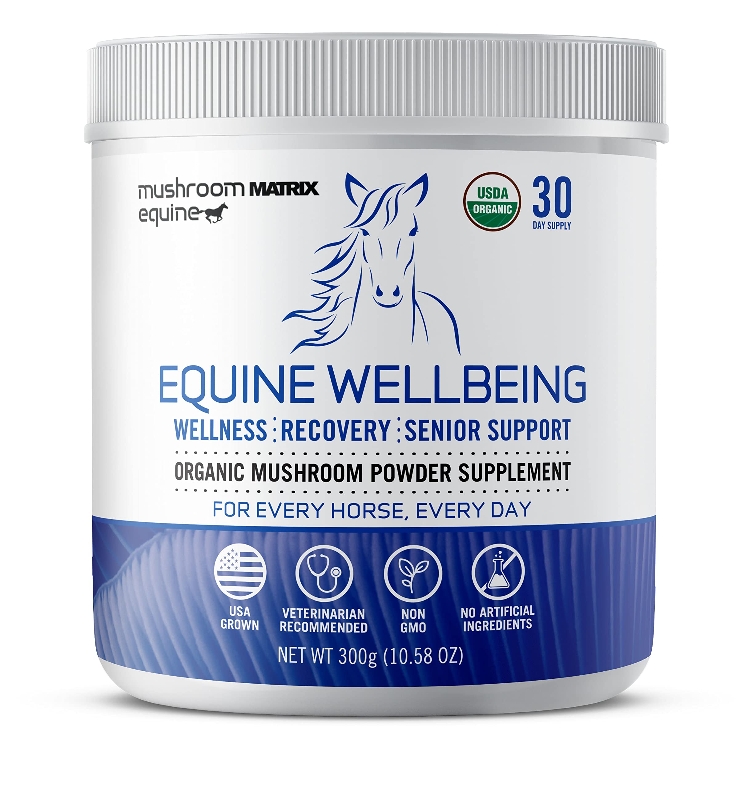 Om Mushroom Matrix - Equine | Wellbeing | USA Grown Human-Grade Organic Mushroom Powder Show Safe Horse Supplement | Wellness, R
