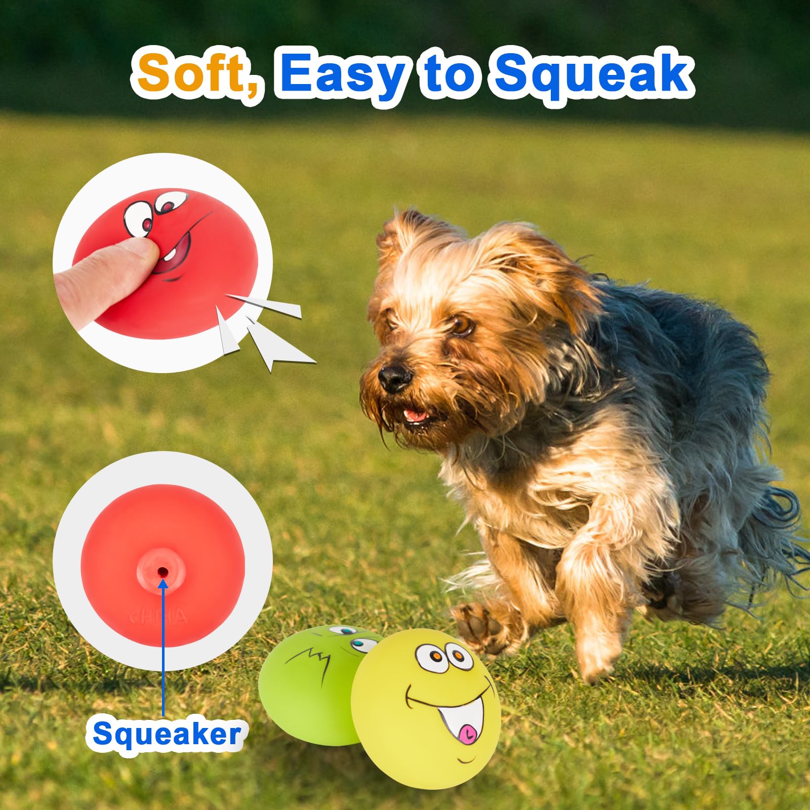 Gulucute Dog Squeaky Toys Latex Squeaky Balls For Small Puppy Chewing Rubber Soft Fun Emoji Dog Balls For Corgi Pet Dogs (6 Pcs)