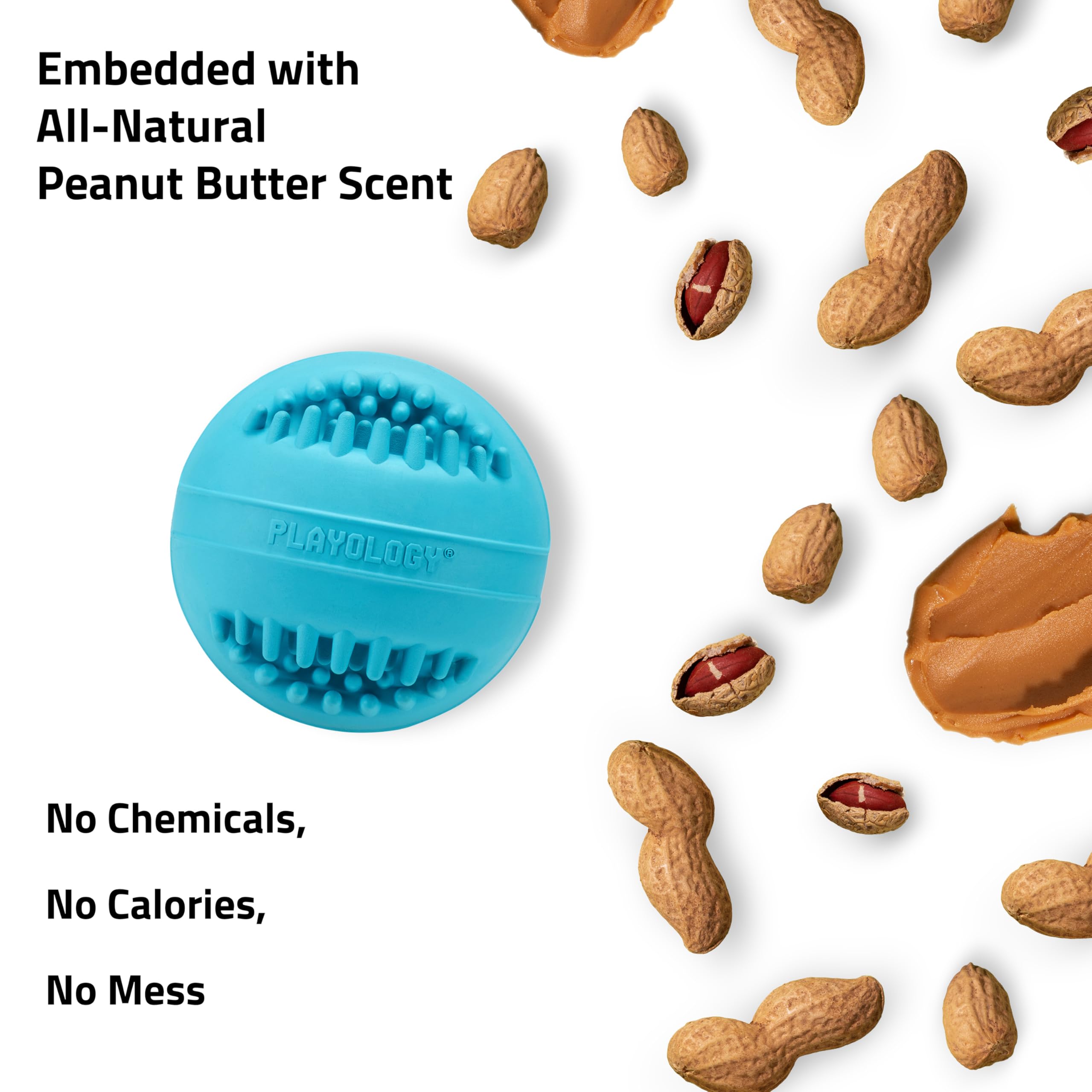 Playology Silver Dental Chew Ball For Medium Senior Dogs Up To 50Lbs | Engaging All-Natural Peanut Butter Scented Dog Chew Toy |