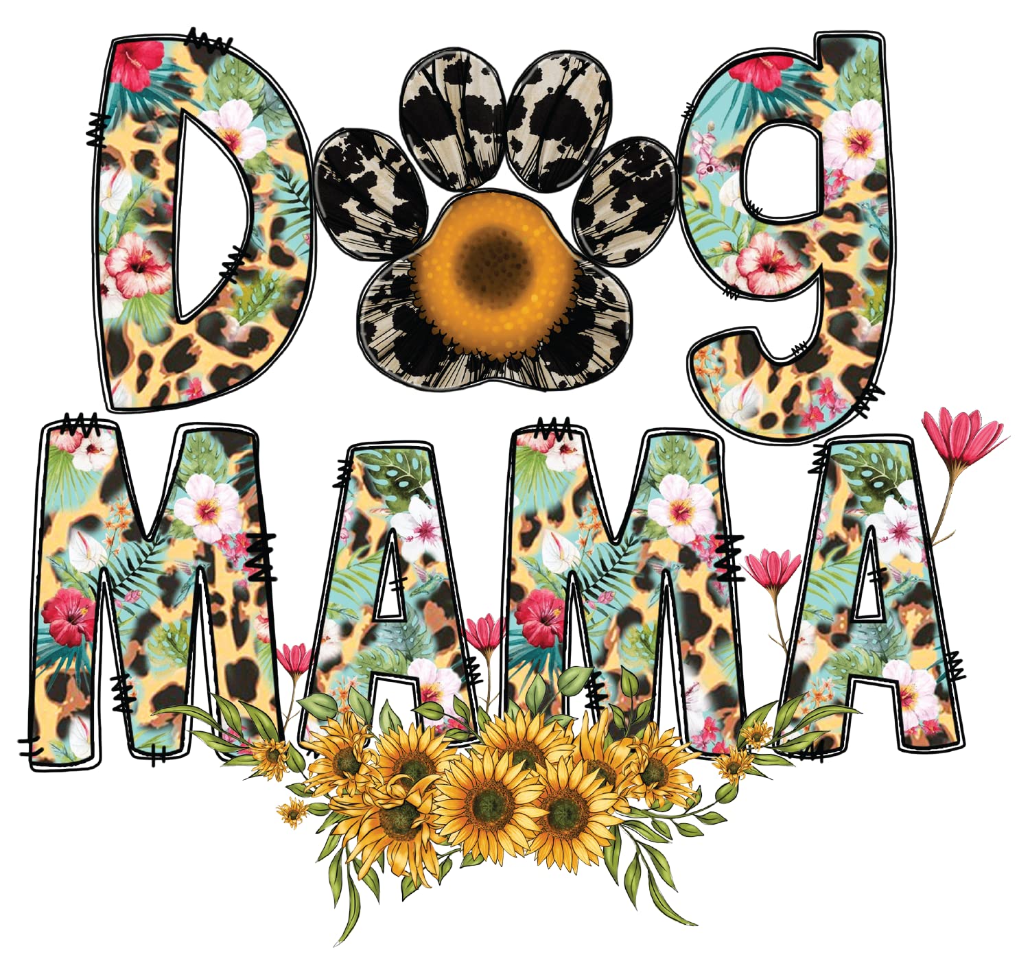 Dog Mama 5 Inch Waterproof Decal Sticker Wall Mom Mother Window Sunflower Love Pet Paw Dog Cat Family Bird Pets Pig Rabbit Lover