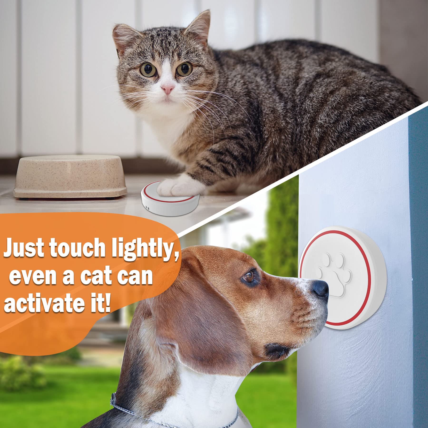 Chunhee Dog Doorbell For Potty Training Wireless Training Door Bells For Dog Cat Puppy, 3 Waterproof Touch Buttons, Dog Doorbells For More Puppies(1 Receiver & 3 Transmitter)