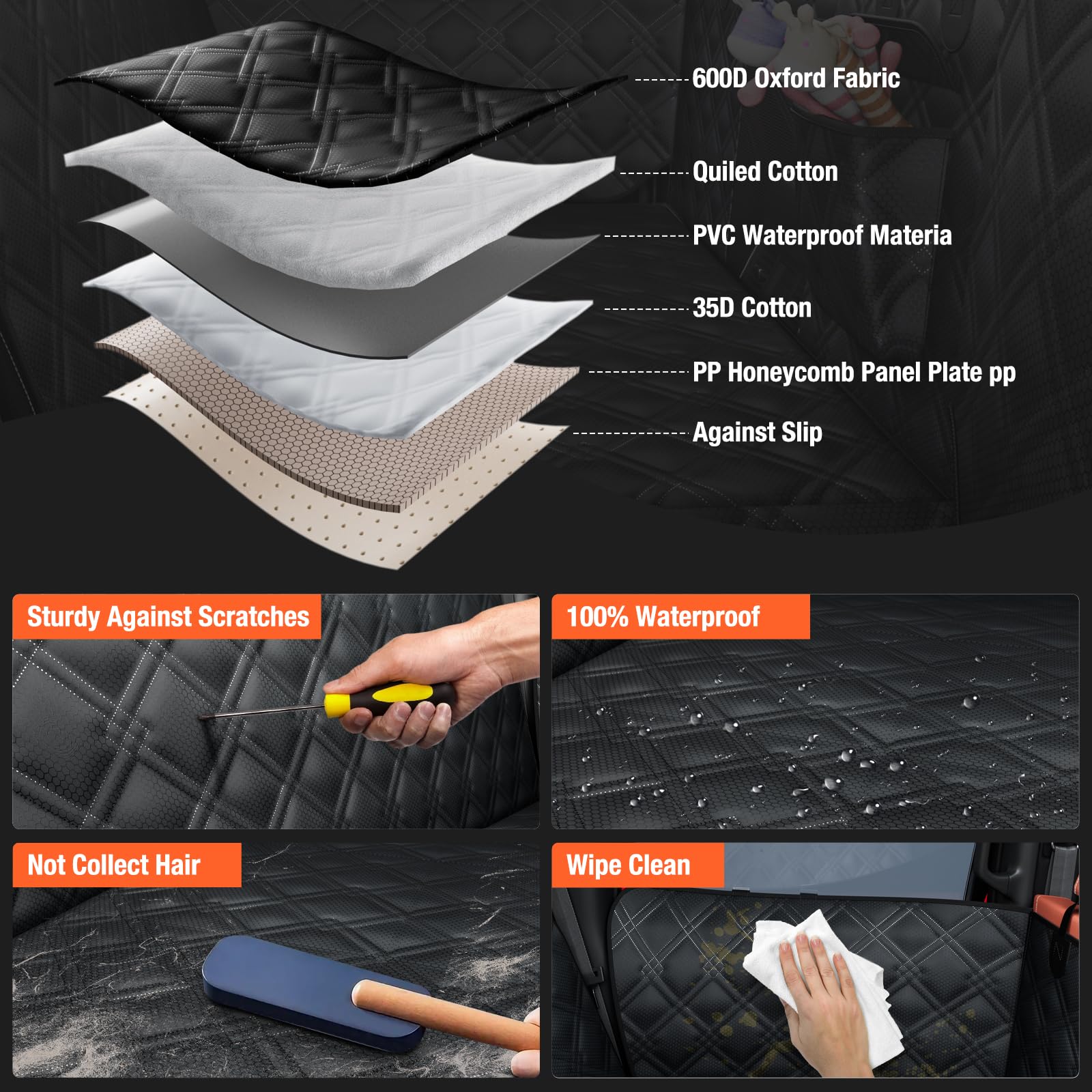 Surfcabin Truck Back Seat Extender For Dogs - Waterproof Full Size Pickup Pet Seat Cover With Door Protection, Hard Bottom Holds