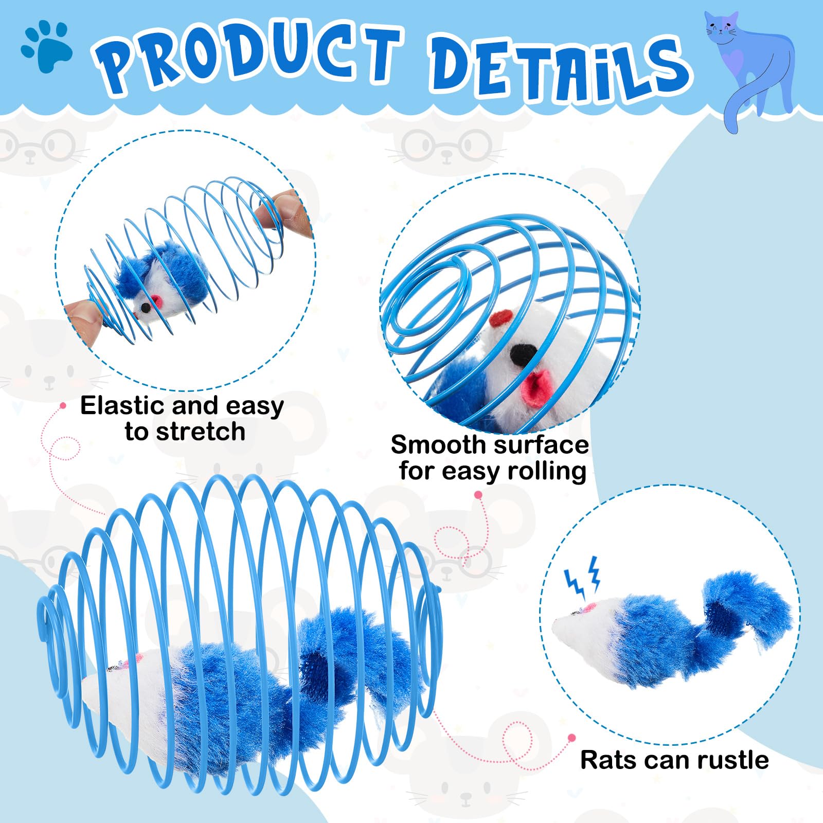 Jecery 5 Pcs Cat Spring Balls Stretchable Springs Toys Interactive Rolling Balls Colorful Playful Coils Spring Action Toy Caged