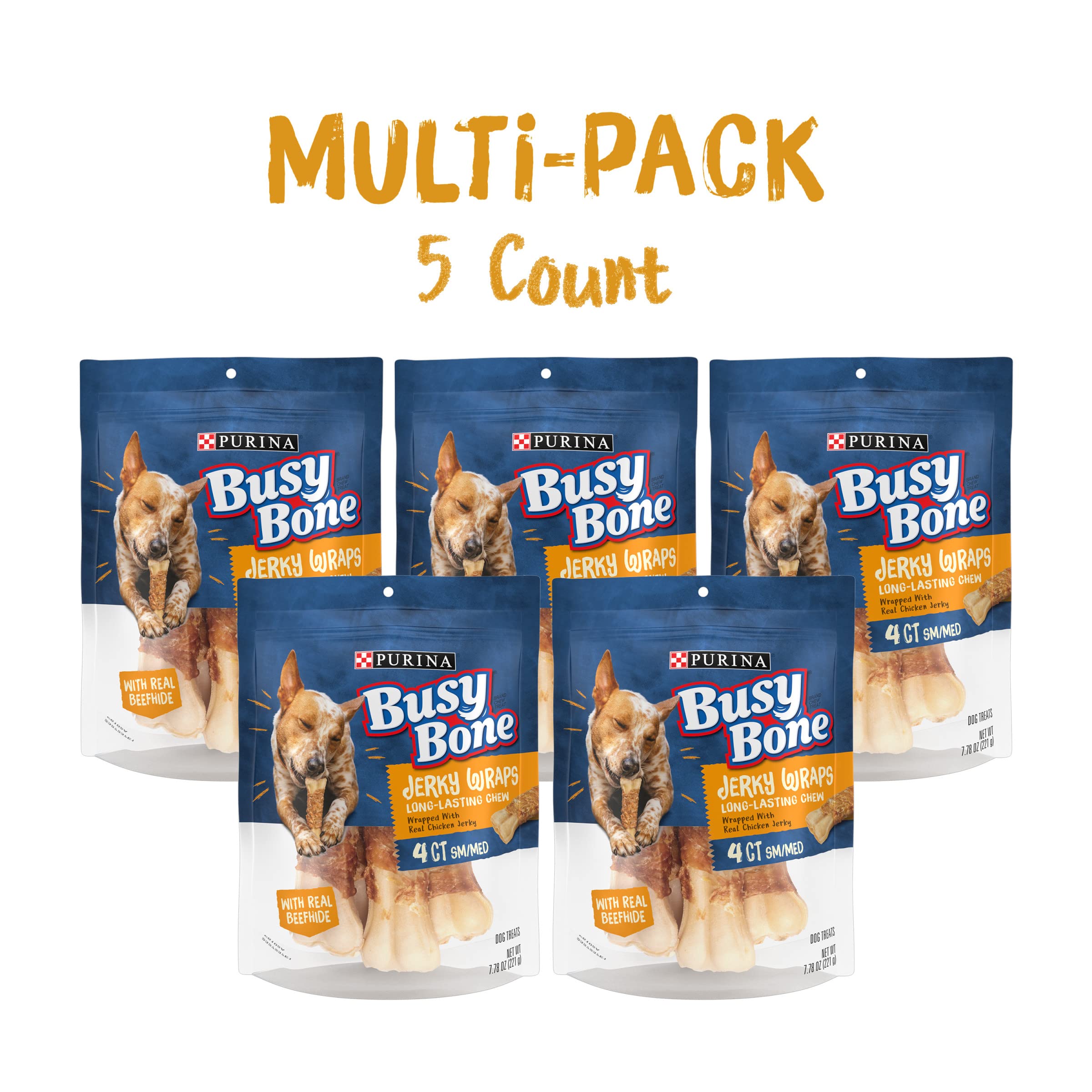 Purina Busy Bone Jerky Wraps Grain Free Small/Medium Breed Beefhide and Chicken Jerky Dog Treats - (Pack of 5) 4 ct. Pouches