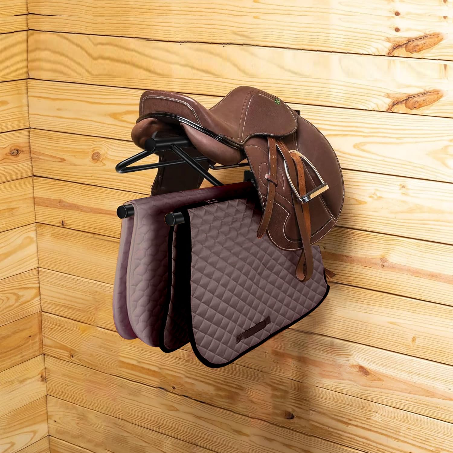 Hdyegy 4 Sets Wall Mounted Saddle Rack With Double Pad Bar - Heavy Duty Stand For English And Western Saddles - 23.8X12.6X7.5 In