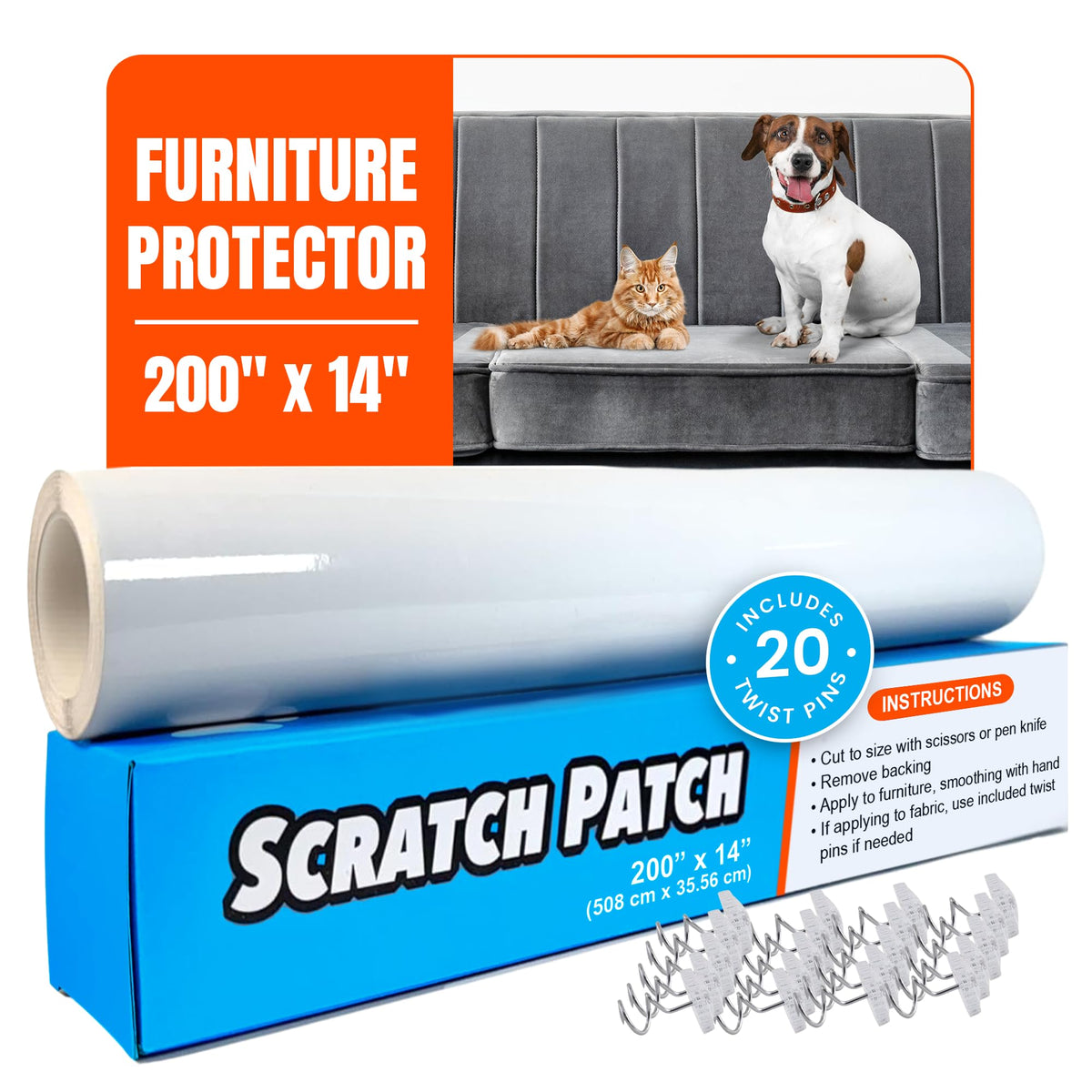Match 'N Patch Furniture Protector - Scratch Protector For Pets - Transparent Shield For Pet Scratches - Self-Adhesive & Easy To