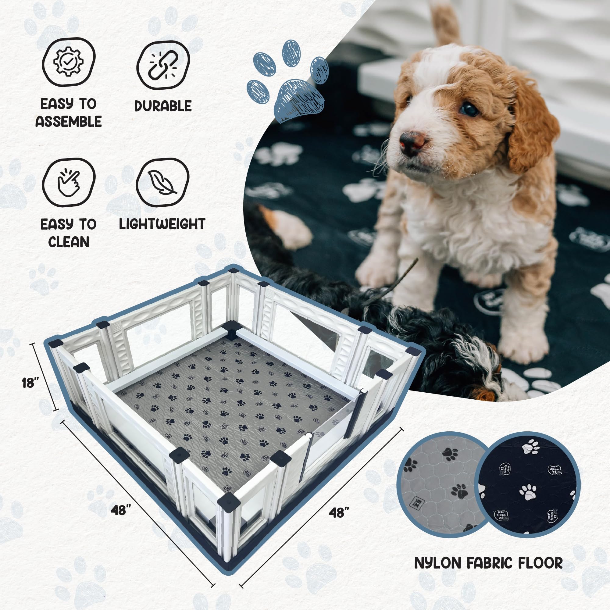 Ezwhelp Ezclassic 48''X48''X18'' Whelping Box With Rails And Windowed Walls, Padded Dog Whelping Box, Gray Pad