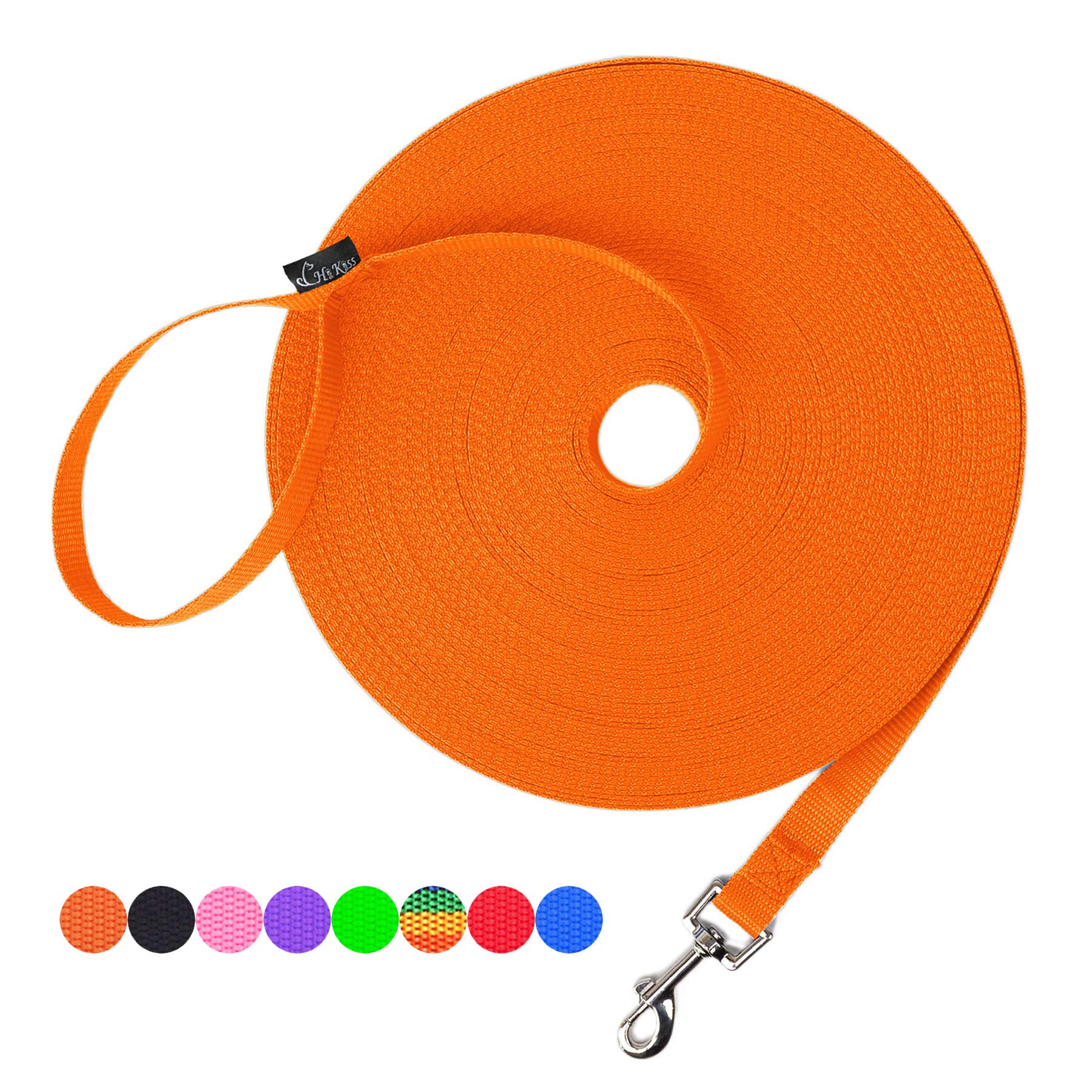Hi Kiss Dog/Puppy Obedience Recall Training Agility Lead - 15Ft 20Ft 30Ft 50Ft 100Ft Training Leash - Great For Training, Play, Camping, Or Backyard - Orange 50Ft