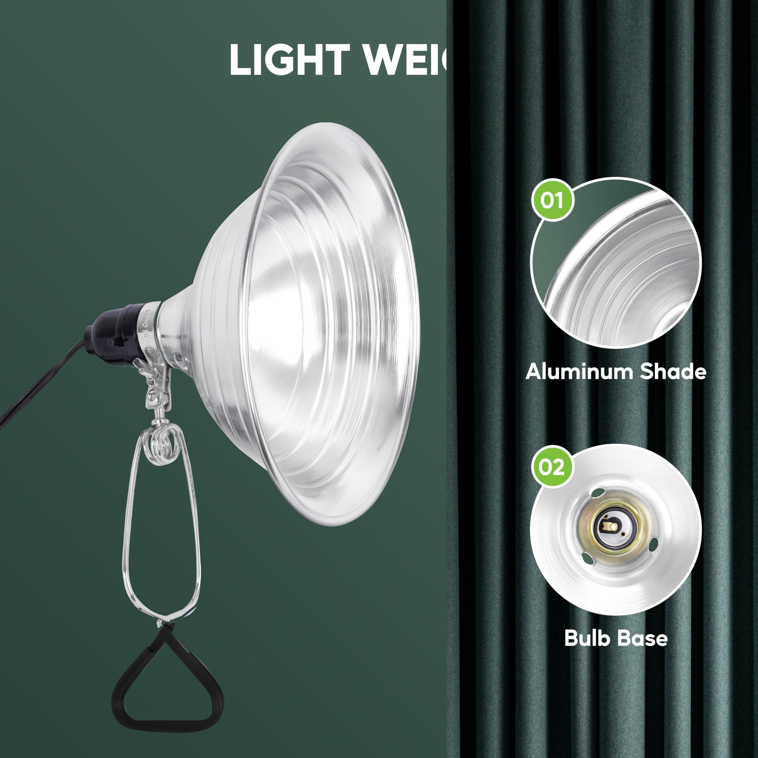 Healsmart 8.5'' Clamp Light Socket, 150-Watt Maximum With 6 Feet 18/2 Spt-2 Cord, Aluminum Reflector E26 (No Bulb Included), For
