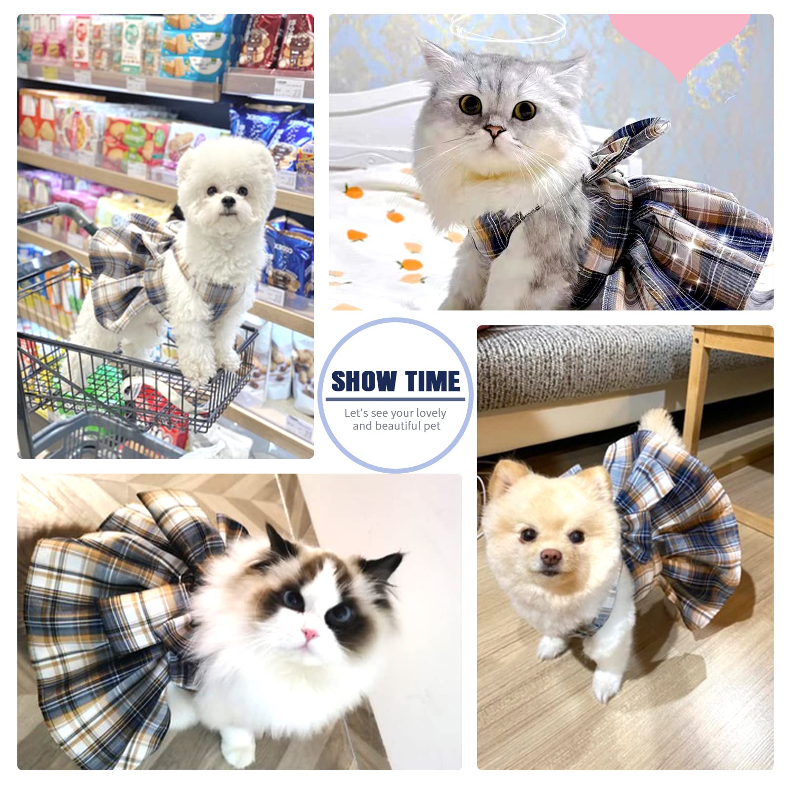 Petcare Plaid Dog Dress Bow Tie Harness Leash Set For Small Dogs Cats Girl Cute Princess Dog Dresses Spring Summer Puppy Bunny R