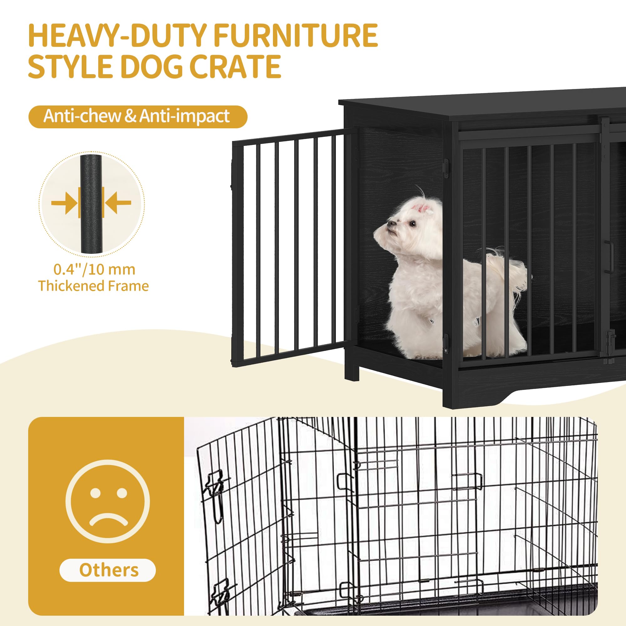Hzuaneri 31.9 Dog Crate Furniture with Barn Door, Heavy Duty Dog Kennel Indoor with 2 Doors, Wooden Pet Cage End Table for Small