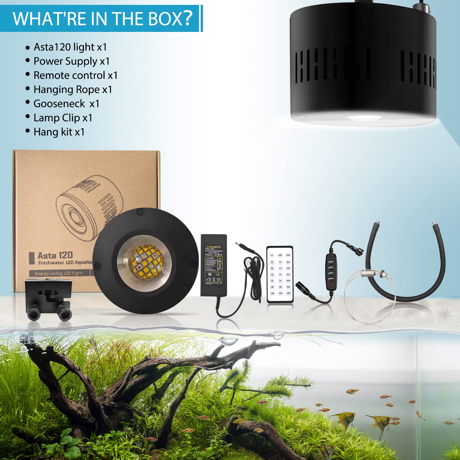 Lominie Planted Led Aquarium Light Upgraded 80W Dimmable Freshwater Fish Tank Clip On Aquarium Light Refugium 6500K Sunlight Full Spectrum For 10 Gallon Cube Tank With Gooseneck