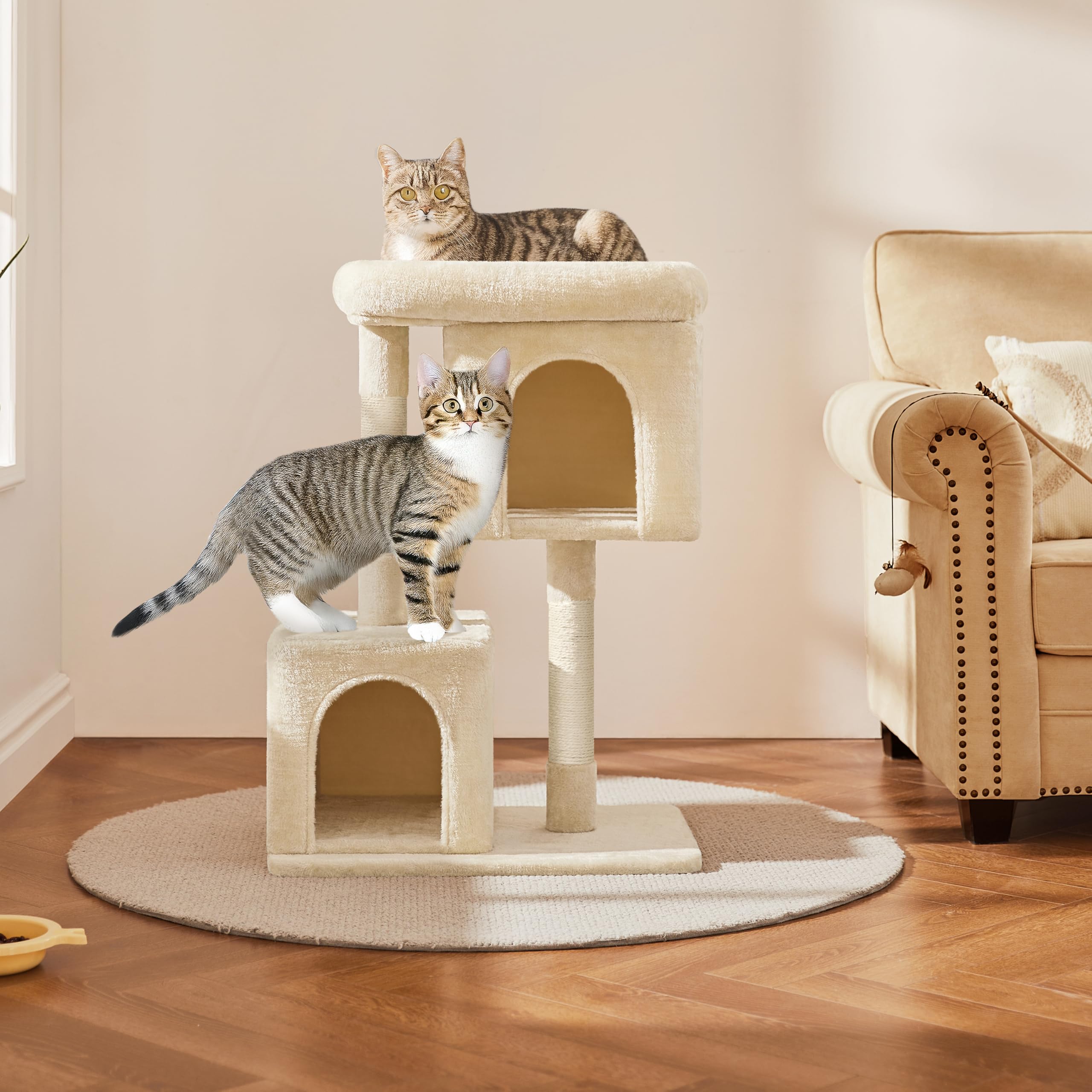 Yaheetech Cat Tree, 33.5In Cat Tower With 2 Cozy Condos, Soft Perch & Sisal Scratching Posts, Cat House Activity Center Furnitur