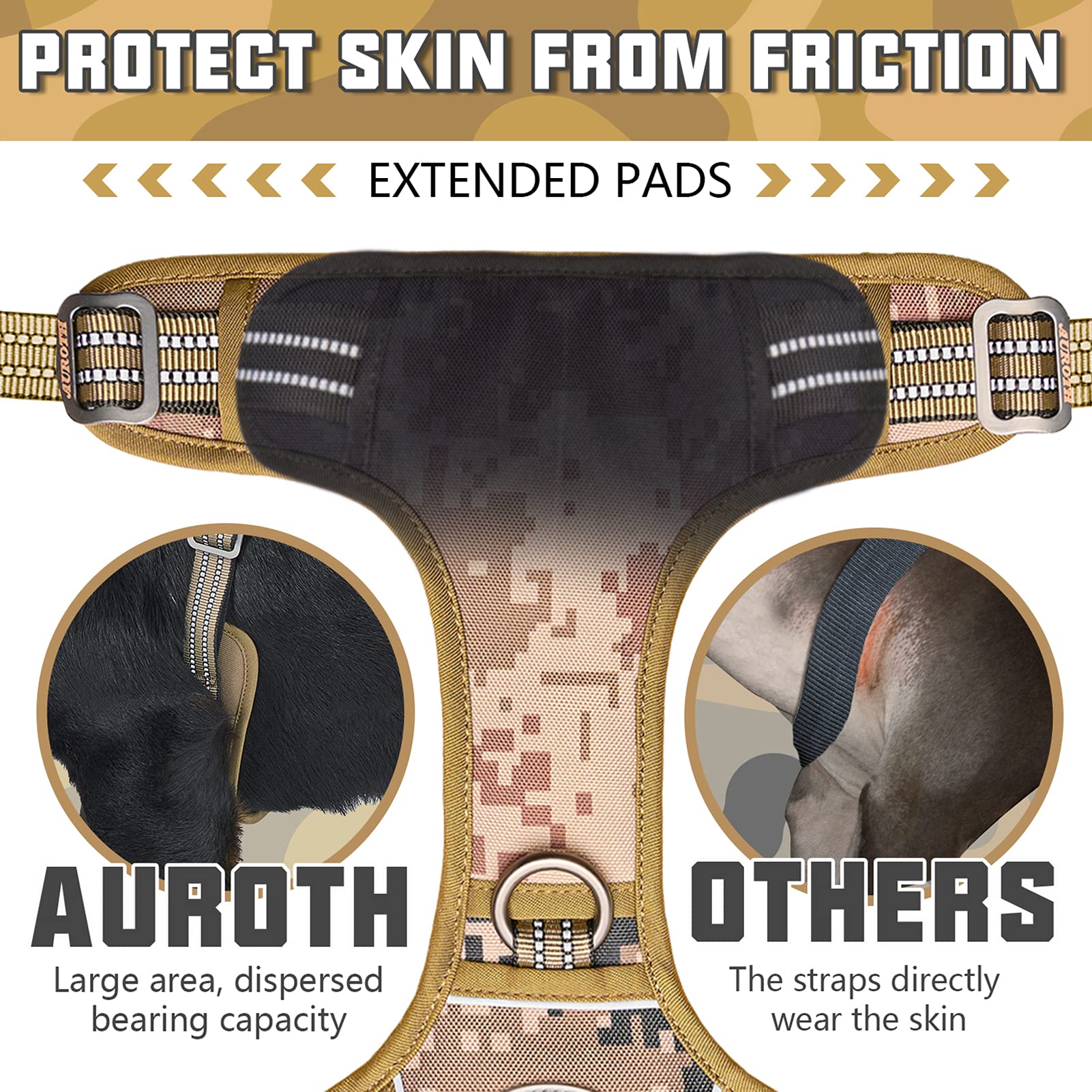 Auroth Tactical Dog Harness For Small Medium Dogs No Pull Adjustable Pet Harness Reflective K9 Working Training Easy Control Pet Vest Military Service Dog Harnesses Desert Camo S