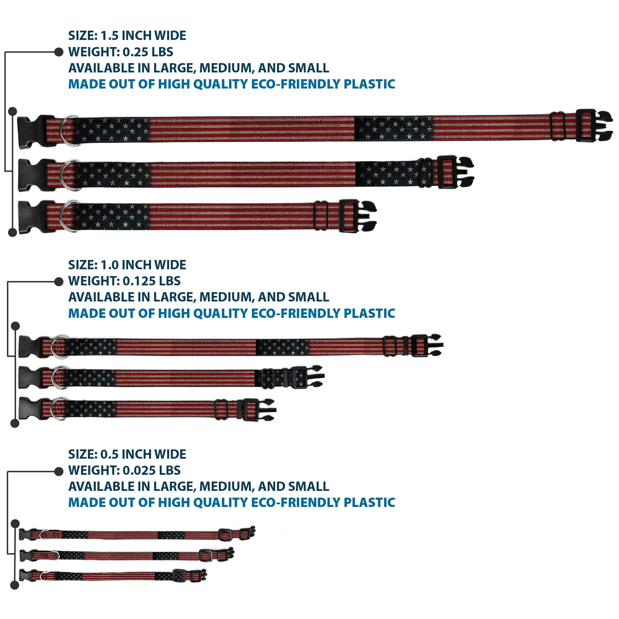 Buckle-Down Plastic Clip Collar - Vintage Us Flag Stretch - 1.5' Wide - Fits 18-32' Neck - Large