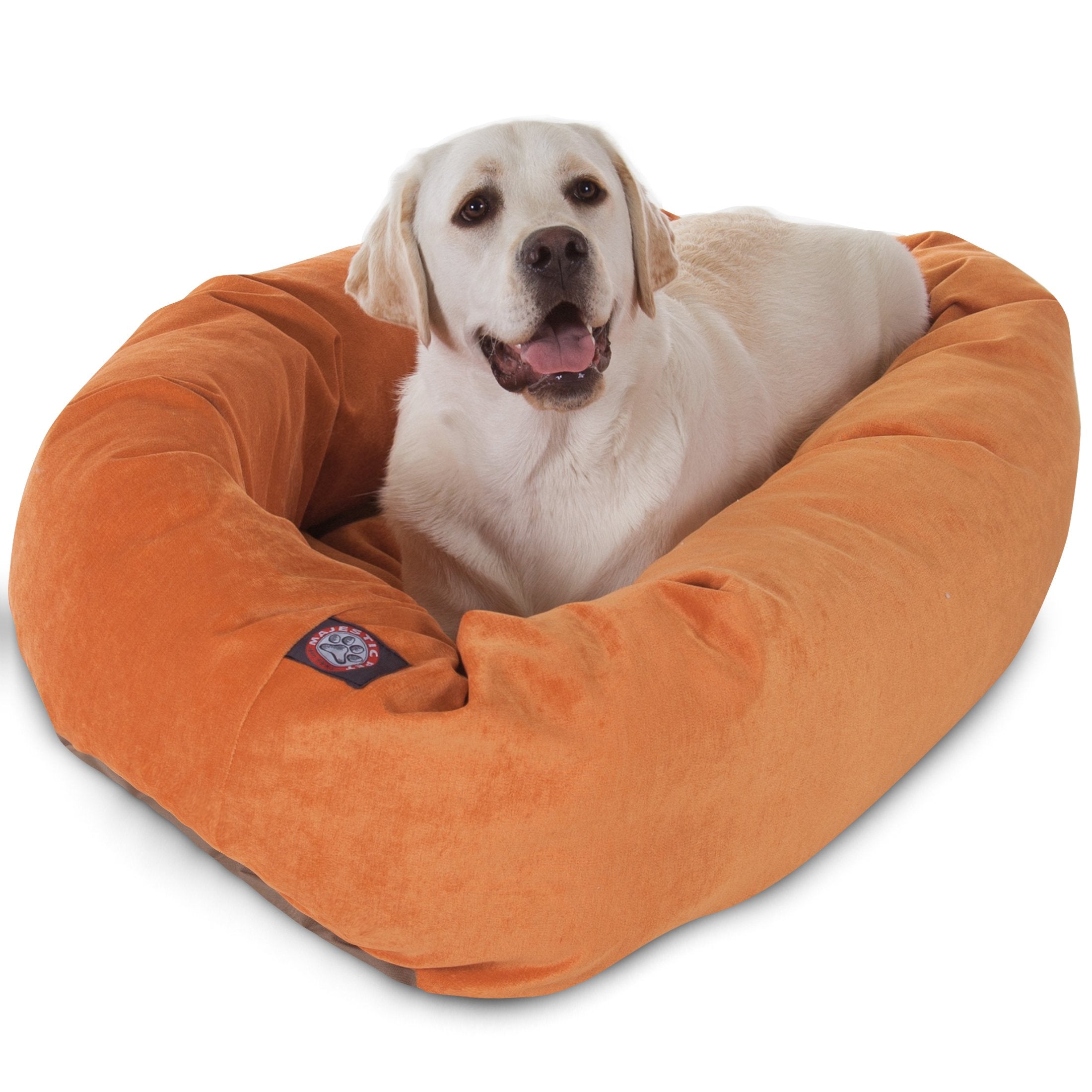 Majestic Pet 40 Inch Micro Velvet Calming Dog Bed Washable – Cozy Soft Round Dog Bed With Spine For Head Support - Fluffy Donut Dog Bed 40X29X9 (Inch) – Round Pet Bed Large – Orange