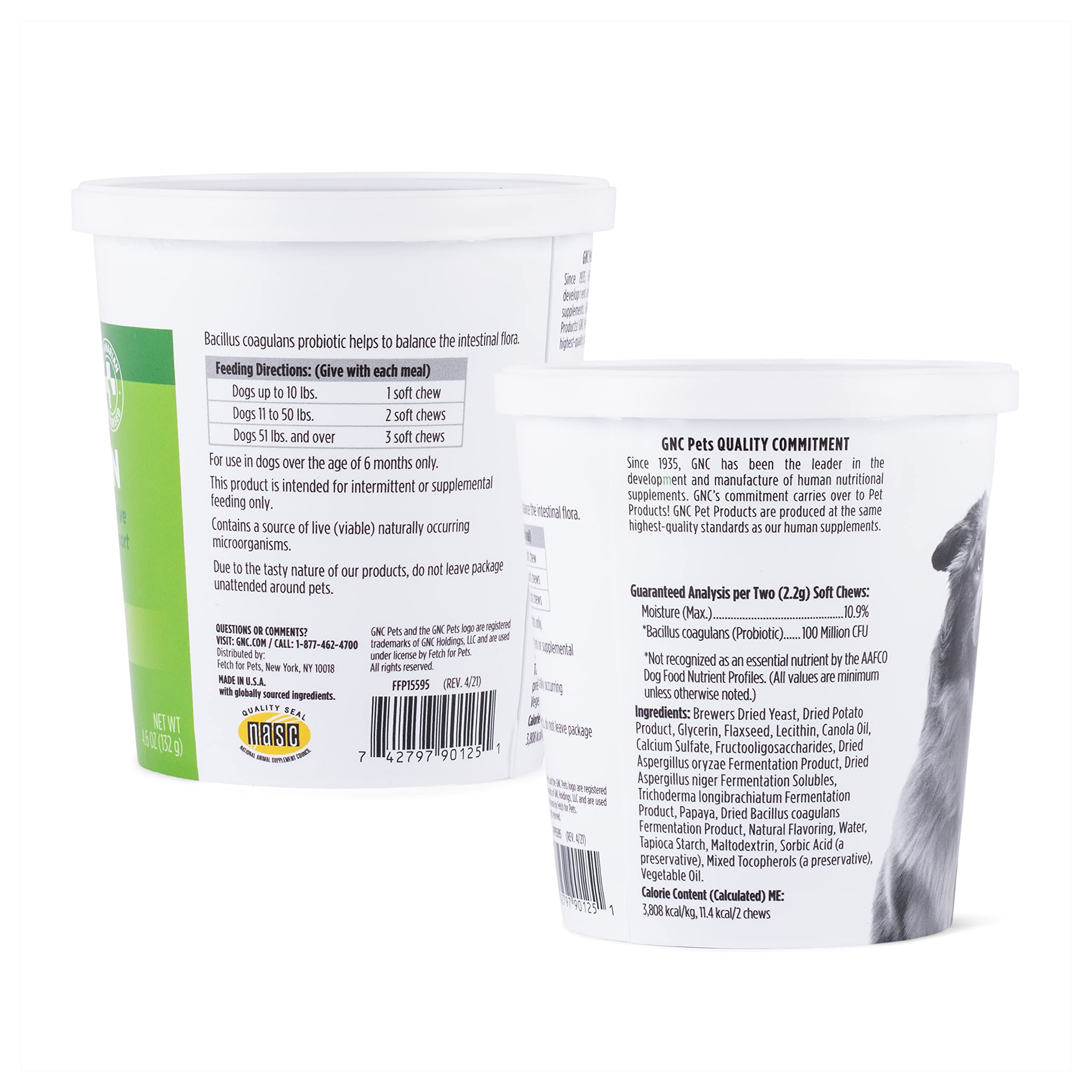 GNC Pets Essentials Digestion Dog Supplements, Probiotic Support Soft Chews in Bacon Flavor for Dogs, Daily Digestion Aid in Reu