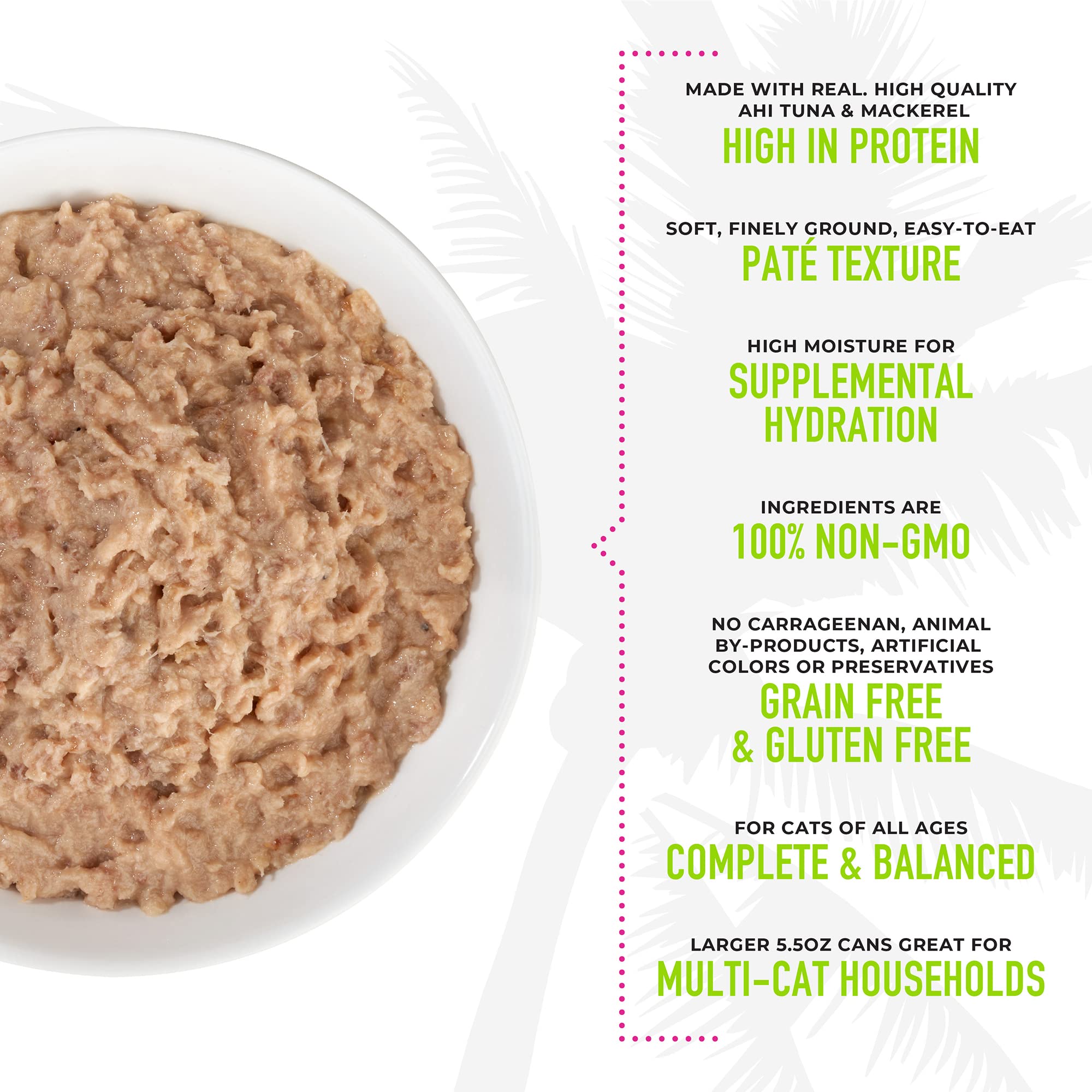 Tiki Cat Luau Pate, Ahi Tuna & Mackerel Recipe in Tuna Consumme, Grain-Free Balanced Nutrition Wet Canned Cat Food, for All Life