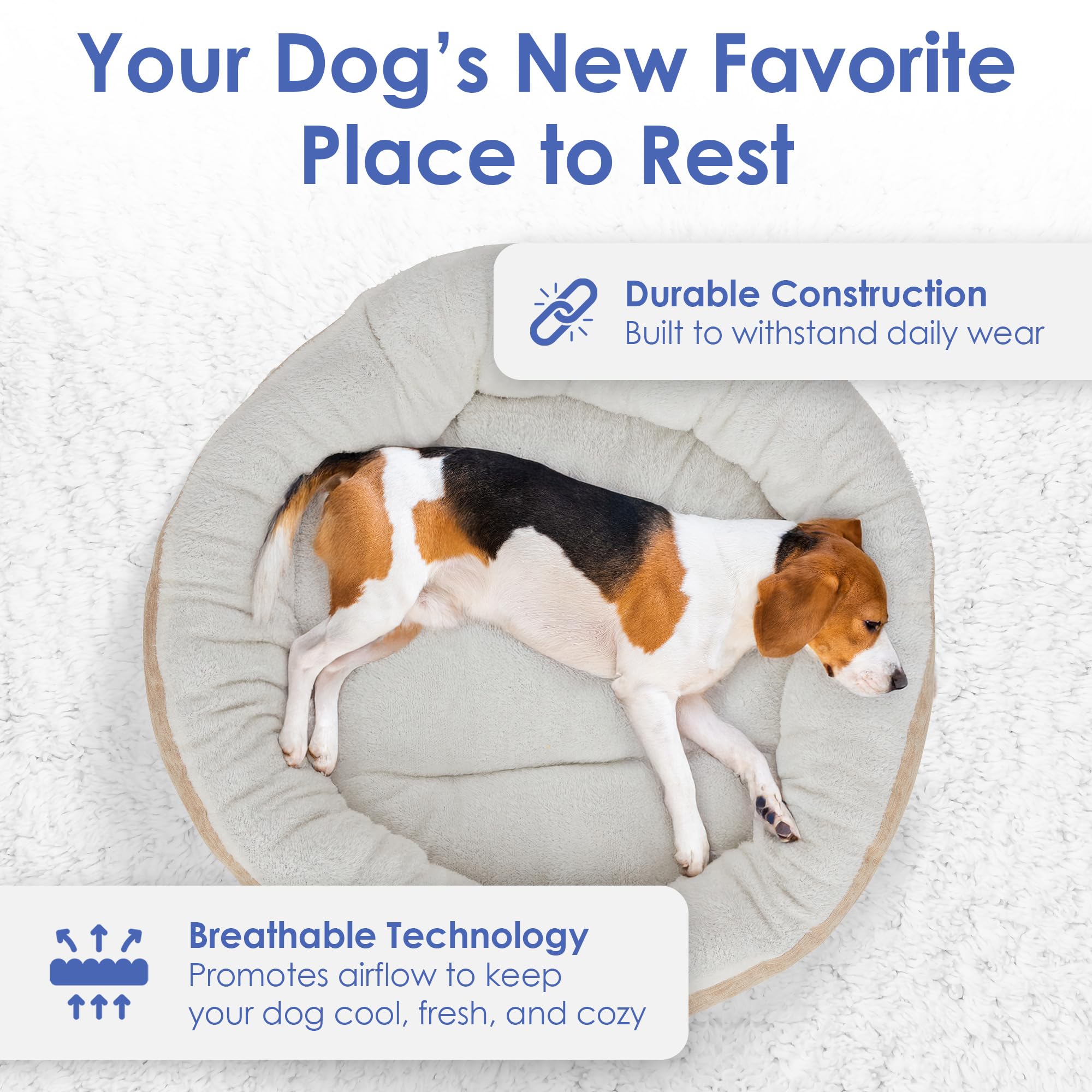 American Kennel Club 25'' Mason Fabric Round Pet Bed - Stylish Washable Dog Bed With Non-Slip Bottom, Plush Sleeping Surface - F