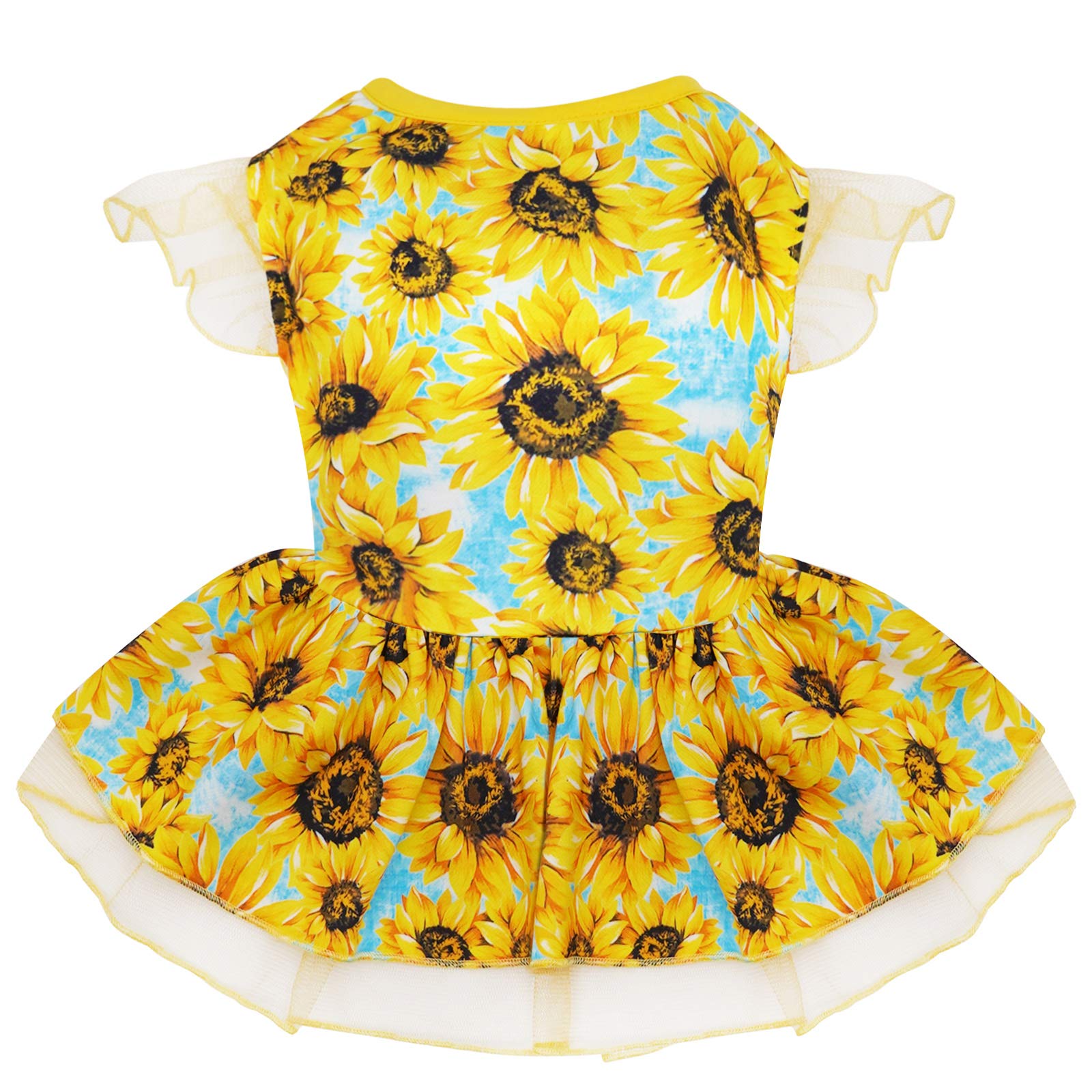 Kyeese Dog Dress Sunflower Dogs Sundress Tulle With Ruffle Sleeves Puppy Dress Dog Clothes