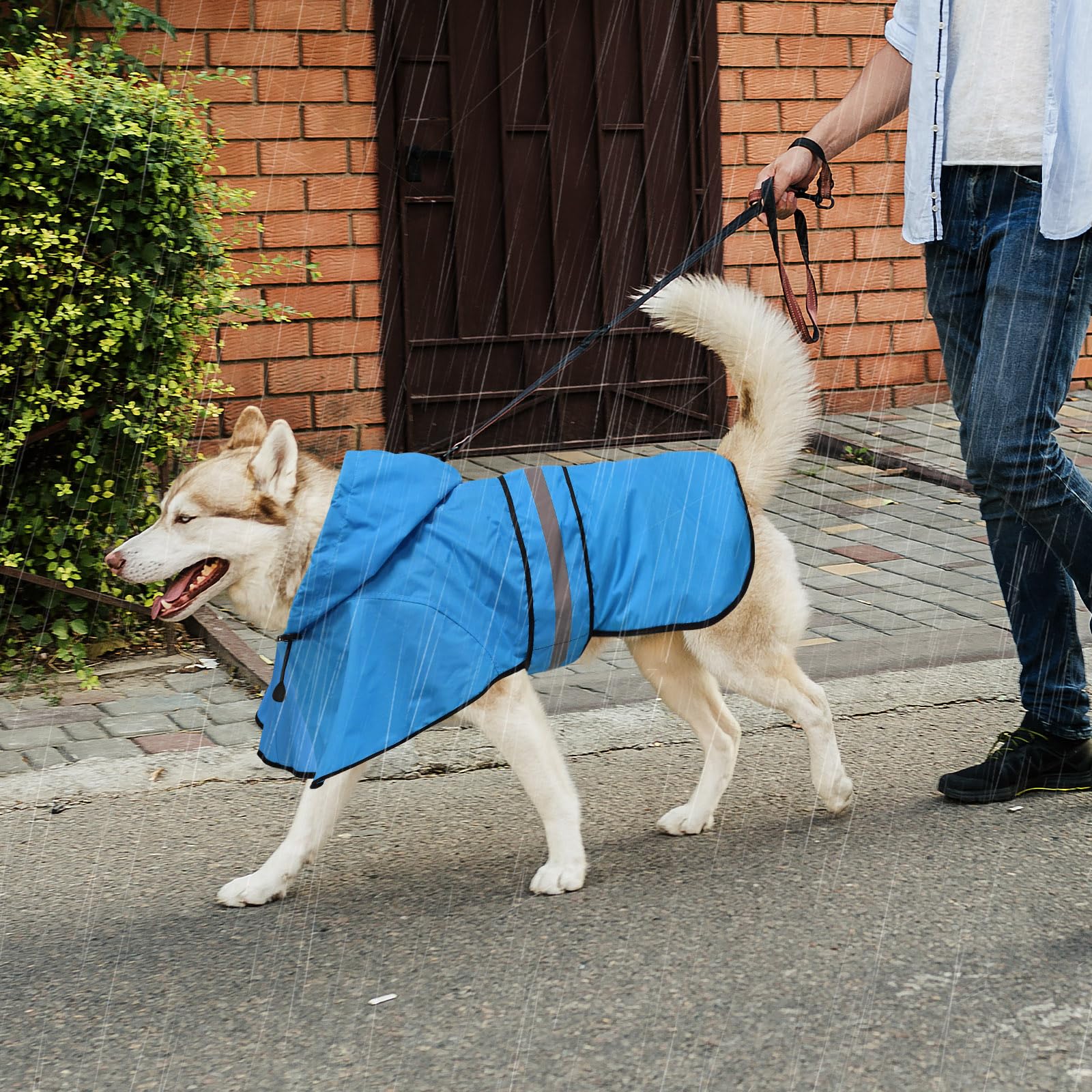 Domagiker Adjustable Dog Raincoat With Hood - Waterproof Lightweight Slicker Poncho, Safety Dog Rain Jacket With Reflective Stri