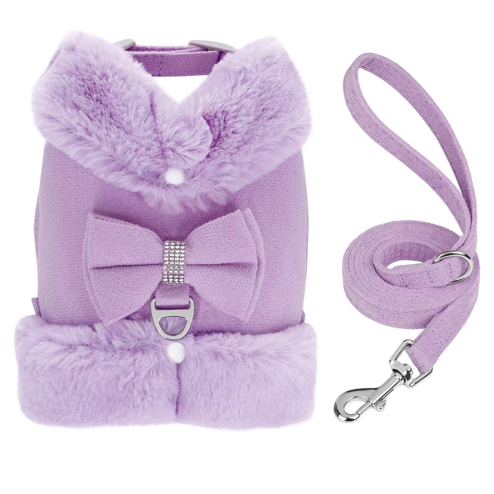 Didog Cute Small Dog Harness And Leash Set, Winter Warm Dog Harness With Bow Tie, Adjustable Soft Padded Puppy Vest With Removab