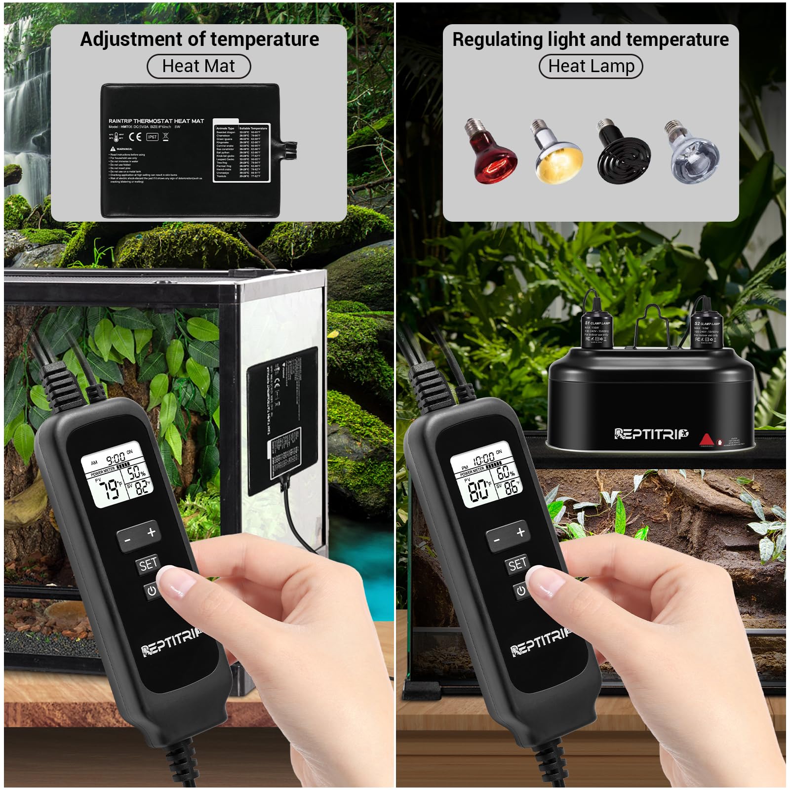 Reptile Dimming Thermostat, Adjustable Day And Night Temperature, Thermostat For Reptile Heat Lamp Heat Pad, Pid Temperature Con