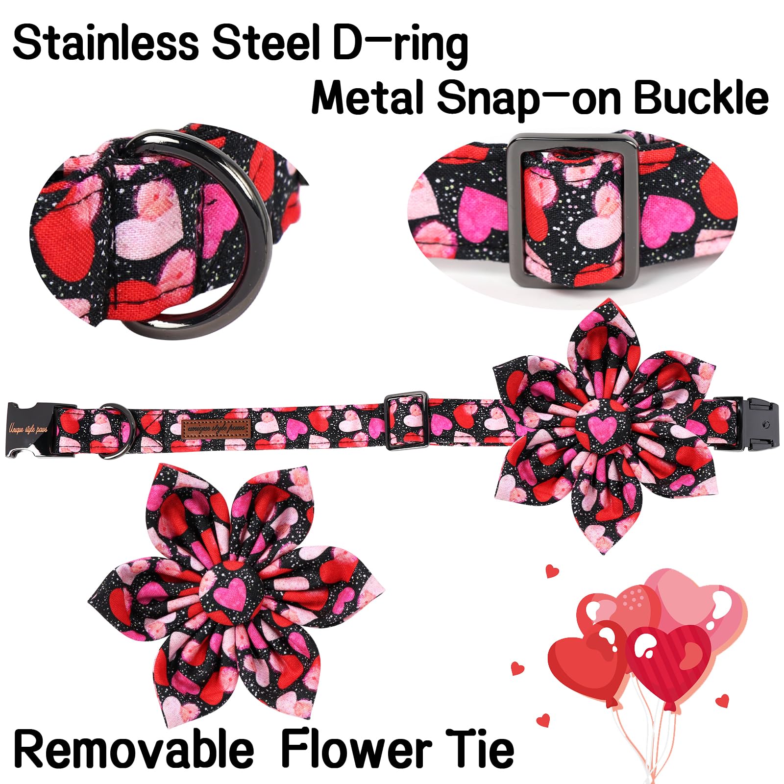 Unique Style Paws Valentine'S Dog Collar With Flower Colorful Heart Love Dog Collars For Small Medium Large Dog New