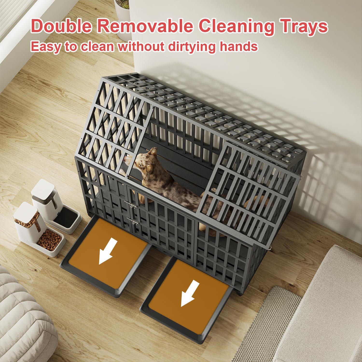 Ufyerutg Heavy Duty Dog Crate - XXL Impact-Resistant Steel Kennel, Black, 51.2"L x 29.5"W x 44.9"H, Escape-Pro