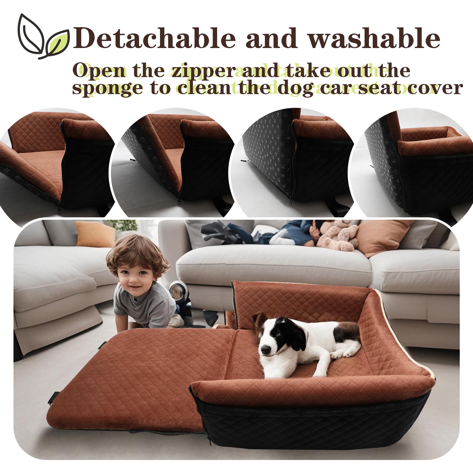 Dog Car Seat Bed 2 in 1 for Small/Medium Dogs up to 35 lbs,Adjustable Safety Leashes,Memory Foam with Soft Fabric Pets Travel Ca