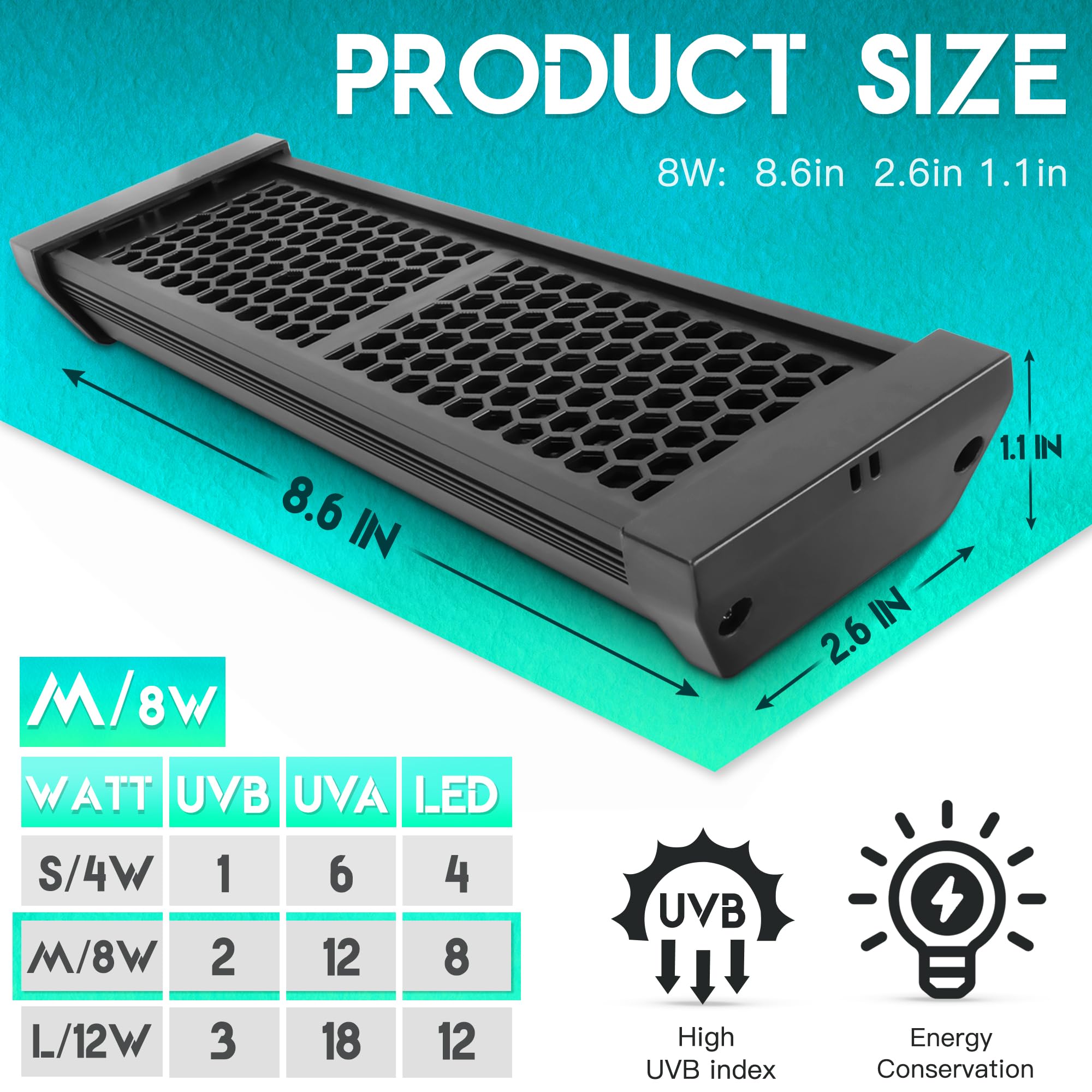 Eckpo Dimmable Led Reptile Uvb Lamp, 8000 Hours Uvb Duration For Much Longer Lifespan, Adjustable 4/8/12-Hour Cycles, Suitable F