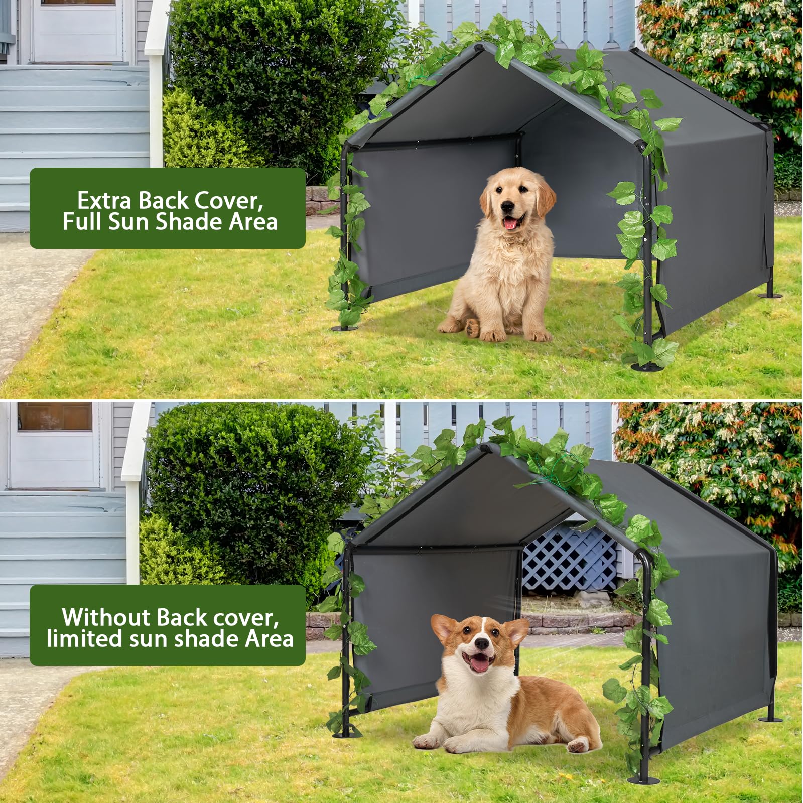 Large Dog Shade For Outside - Litail Outdoor Dog Kennel For Small Dogs, 4.1'X4.1'X3.6' Outdoor Sun Rain Canopy Pet House, Waterp
