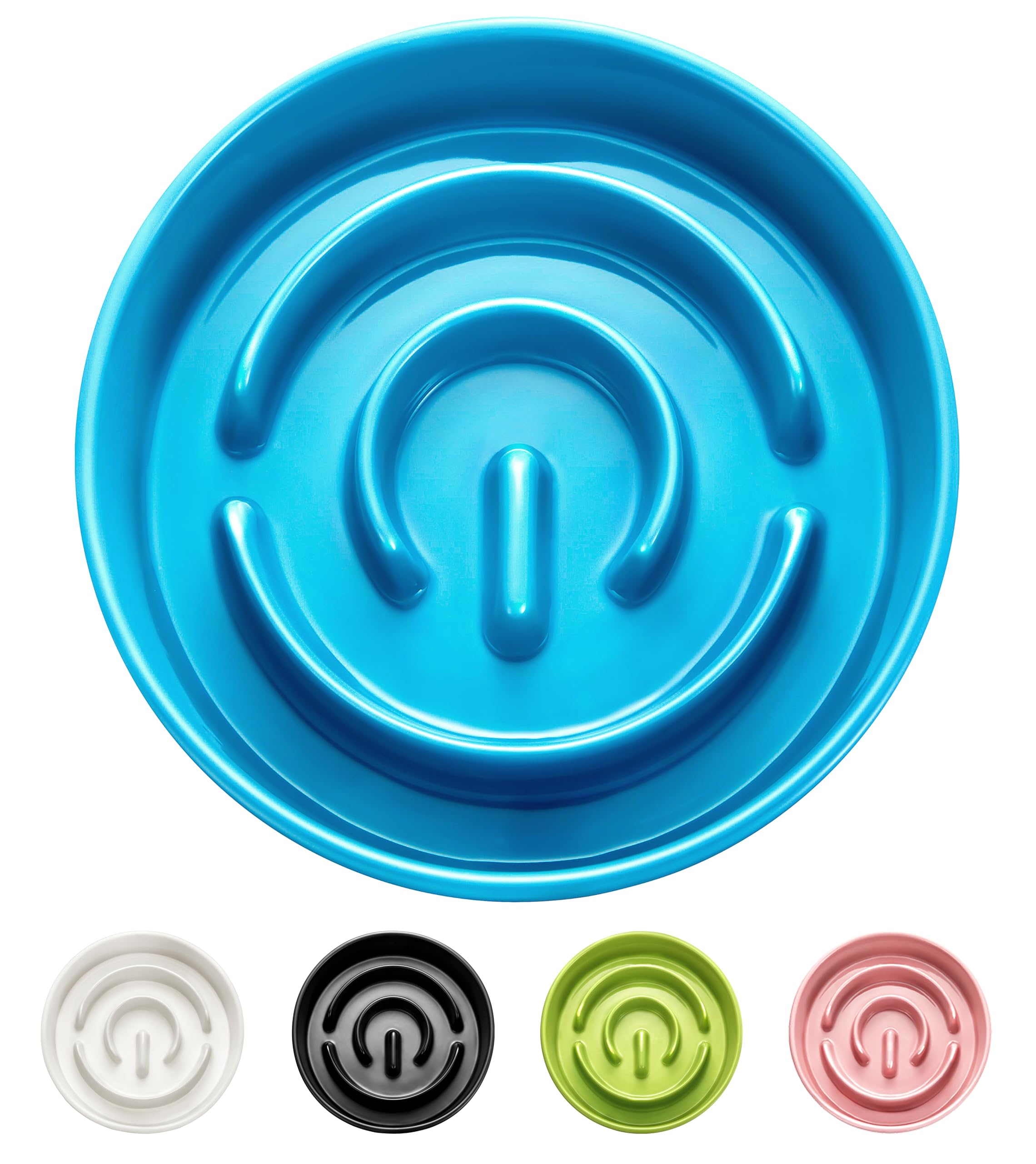 Mopang Ceramic Slow Feeder Dog Bowls, 0.6 Cup Slow Feeder For Small Dogs And Cats, Puzzle Maze Bowl, Prevents Choking, 6In, Blue