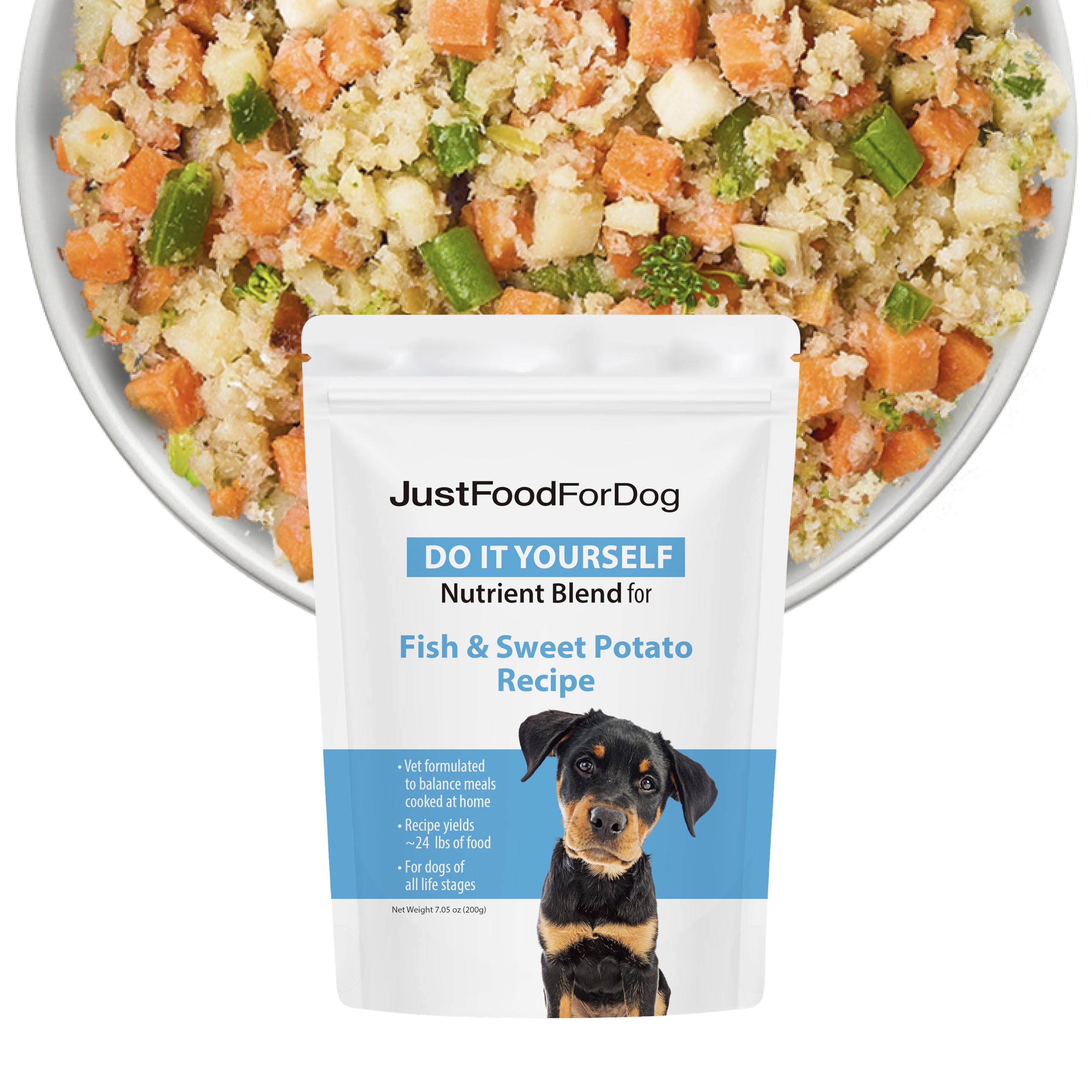 JustFoodForDogs DIY Nutrient Blend for Homemade Dog Food, Fish & Sweet Potato Recipe, 5.92oz
