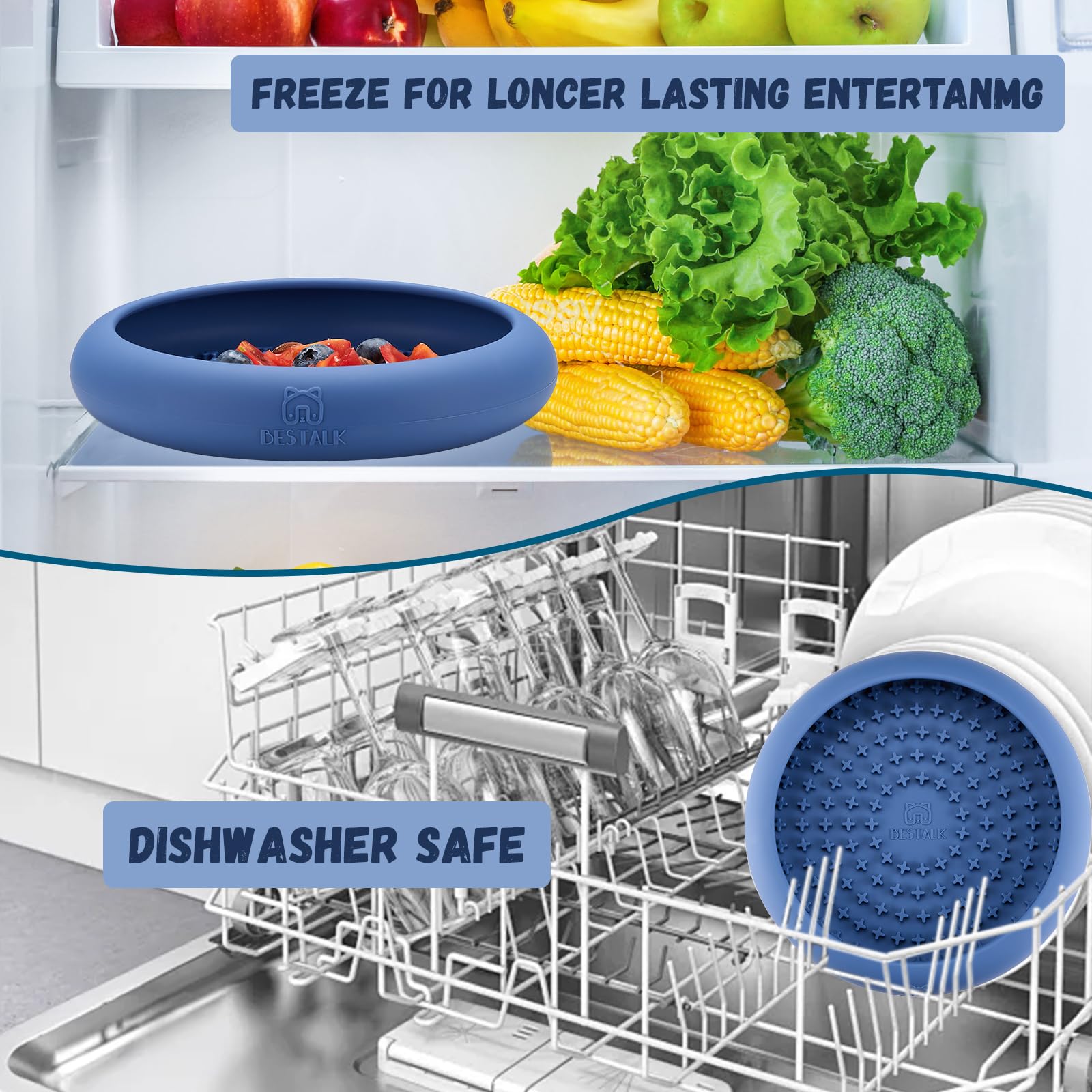 Bestalk Dog Lick Bowl - Anxiety Relief Slow Feeder Lick Mat Treat Dispenser, Non-Slip Enrichment Toy, BPA Free Silicone, Dishwas