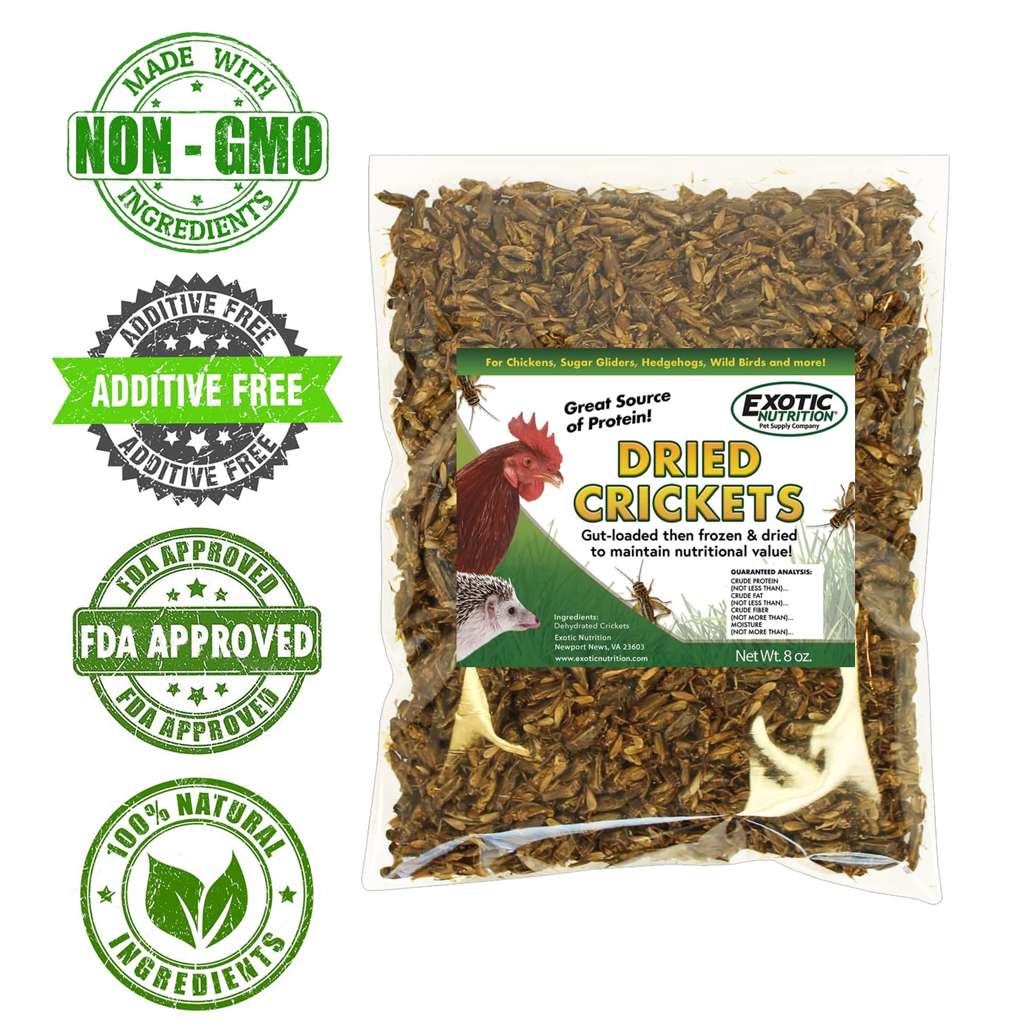 2 Pound Dried Crickets - High Protein Insect Treat - Chickens, Wild Birds, Hedgehogs, Bluebirds, Reptiles, Sugar Gliders, Opossu