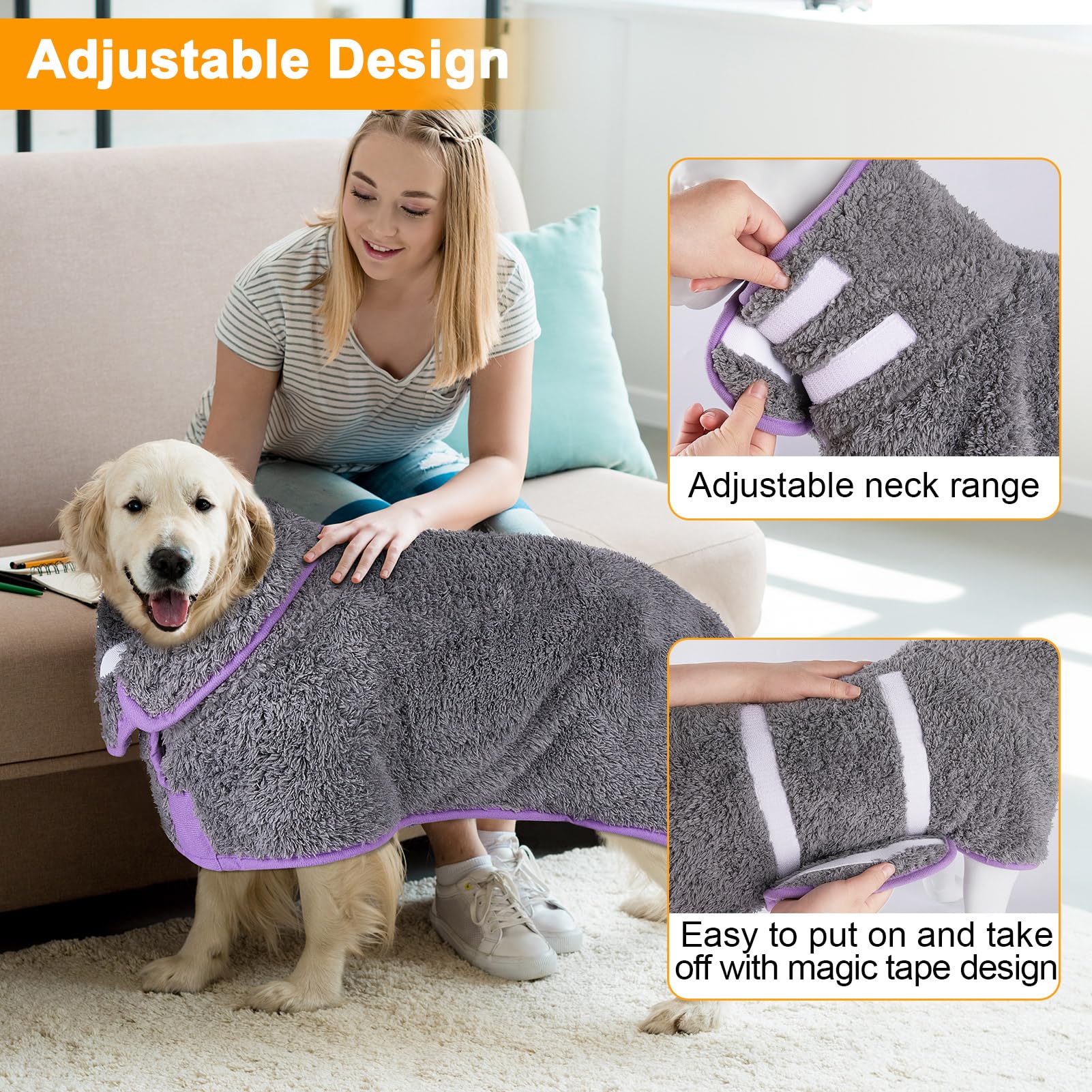 Super Absorbent Dog Towels For Driyng Dogs - Quick Dry Dog Bathrobe For Post-Bath Care - Soft Dog Towel, Adjustable For Warmth (