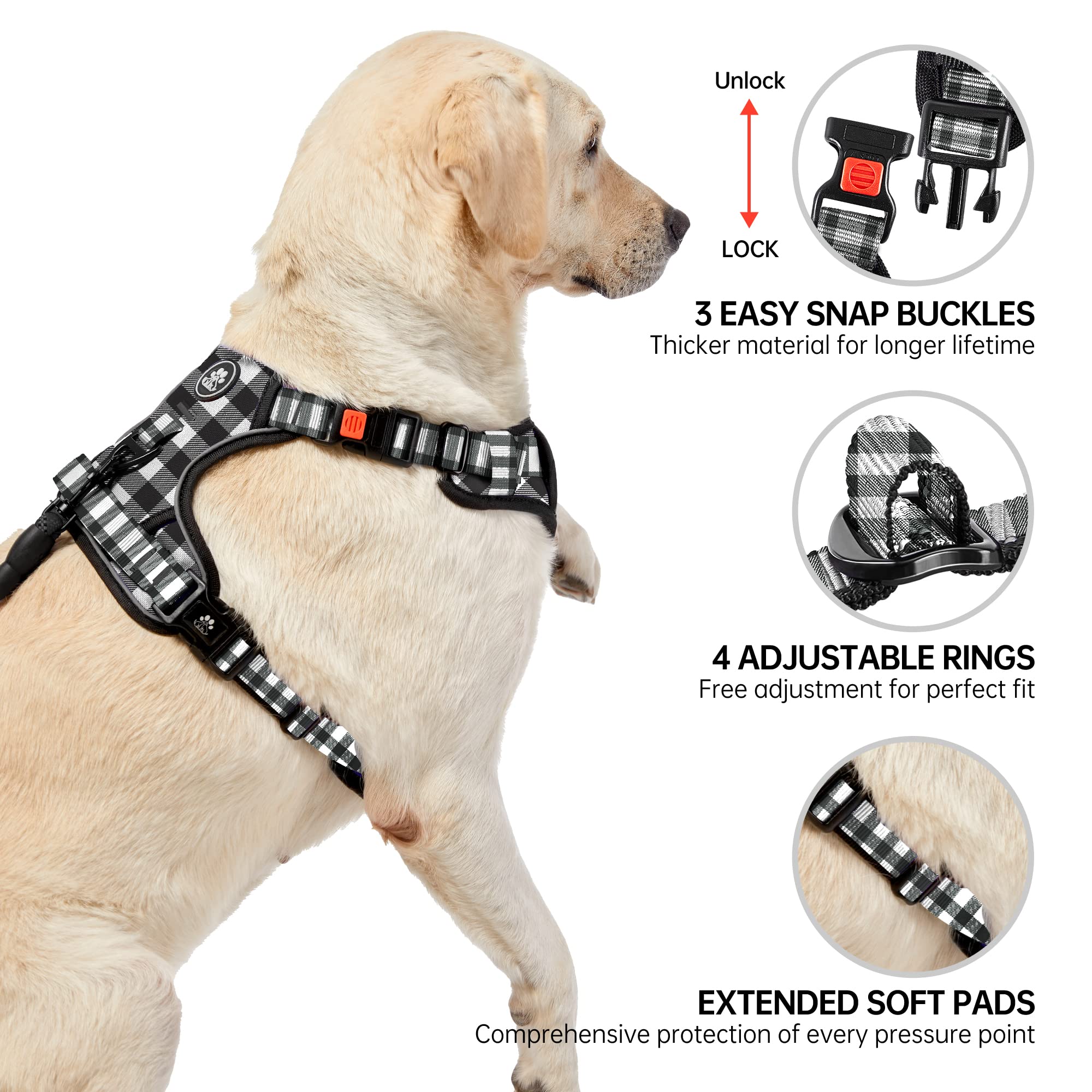 Nestroad Dog Harness (Checkered Black,S) With Leash, Reflective, Adjustable, Soft Padded, Easy Control Handle, For Small Dogs, F