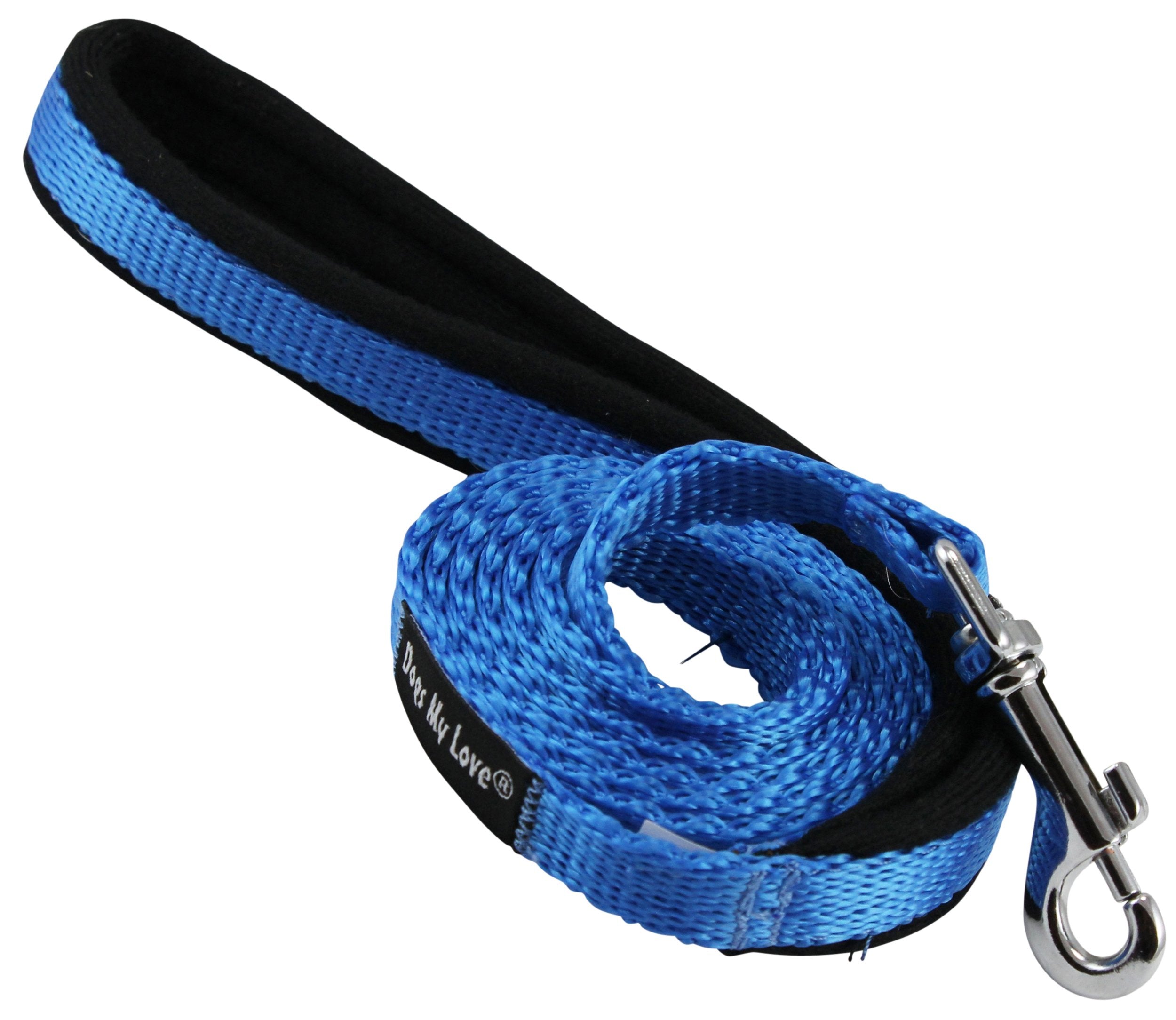 Dogs My Love 4Ft Long Neoprene Padded Handle Nylon Leash 4 Sizes Blue (Small - 3/8' Wide)