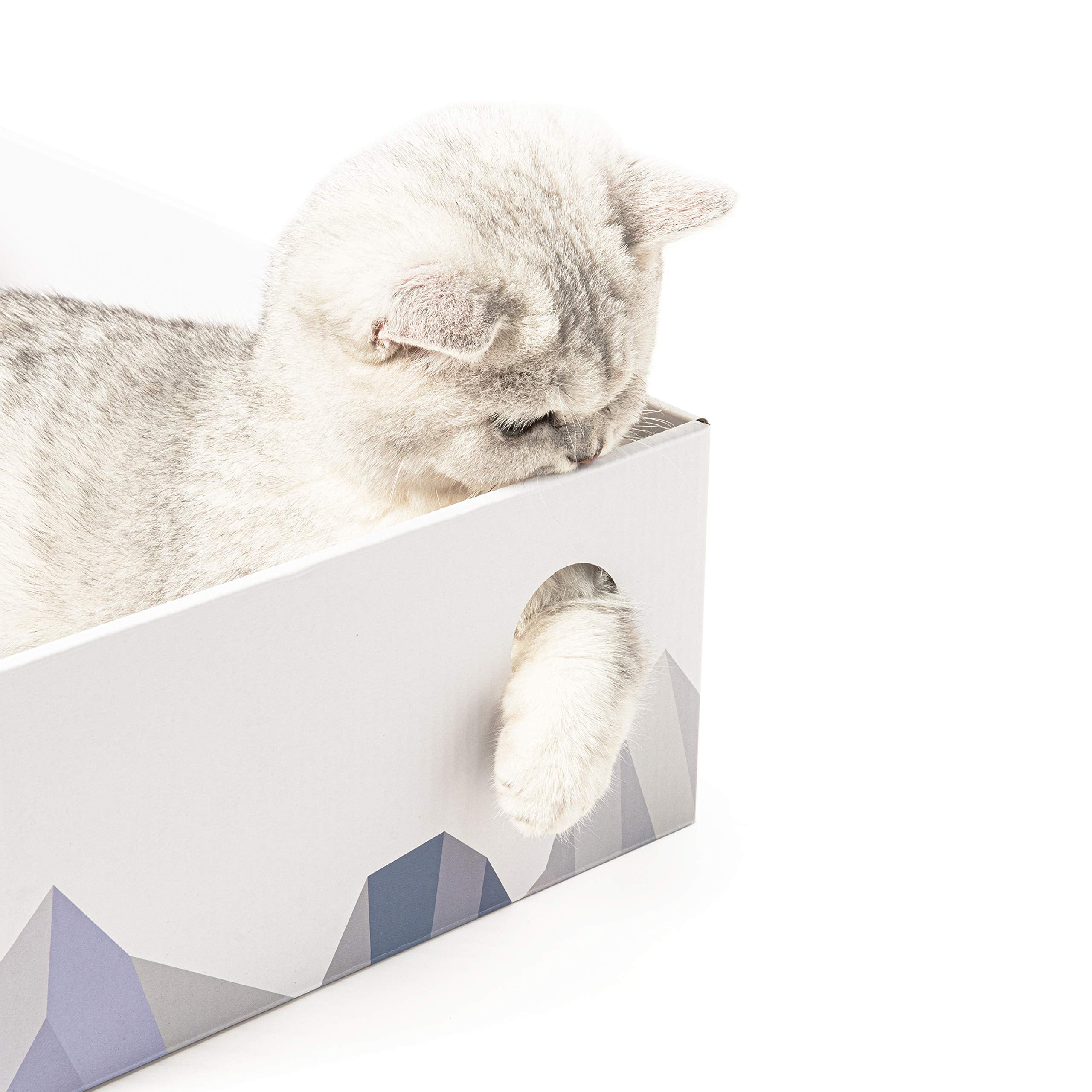 Conlun Cat Scratcher Box With Cat Scratching Pad Portable 3-Layer Corrugated Cardboard Lounger Heavy-Duty Double-Sided Cardboard Cat Scratcher And Interactive Hole Design White (Medium)