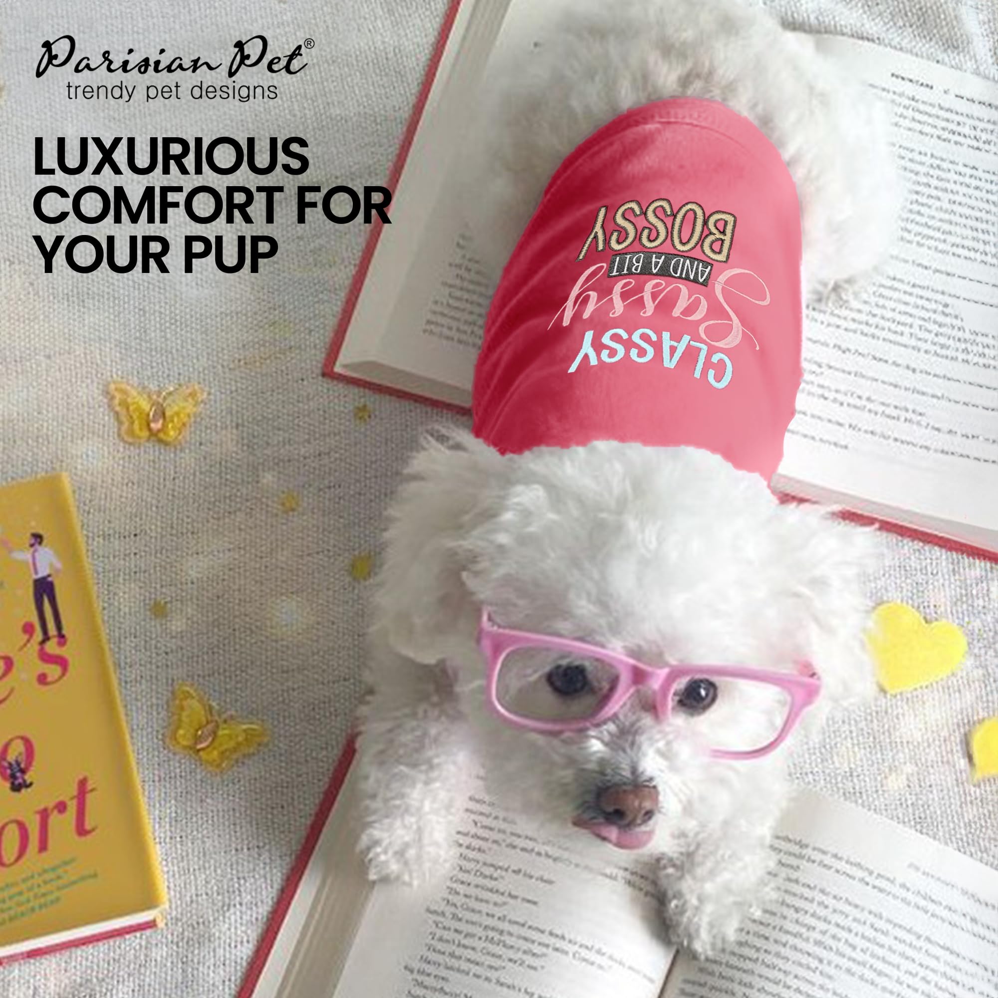 Parisian Pet Dog T-Shirt With Embroidered 'Classy, Sassy And Bit Bossy' Words - 100% Cotton, Pink Dog Clothes - Cute Pet Vest - Machine Washable Dog Shirt For Large Dogs, 3Xl