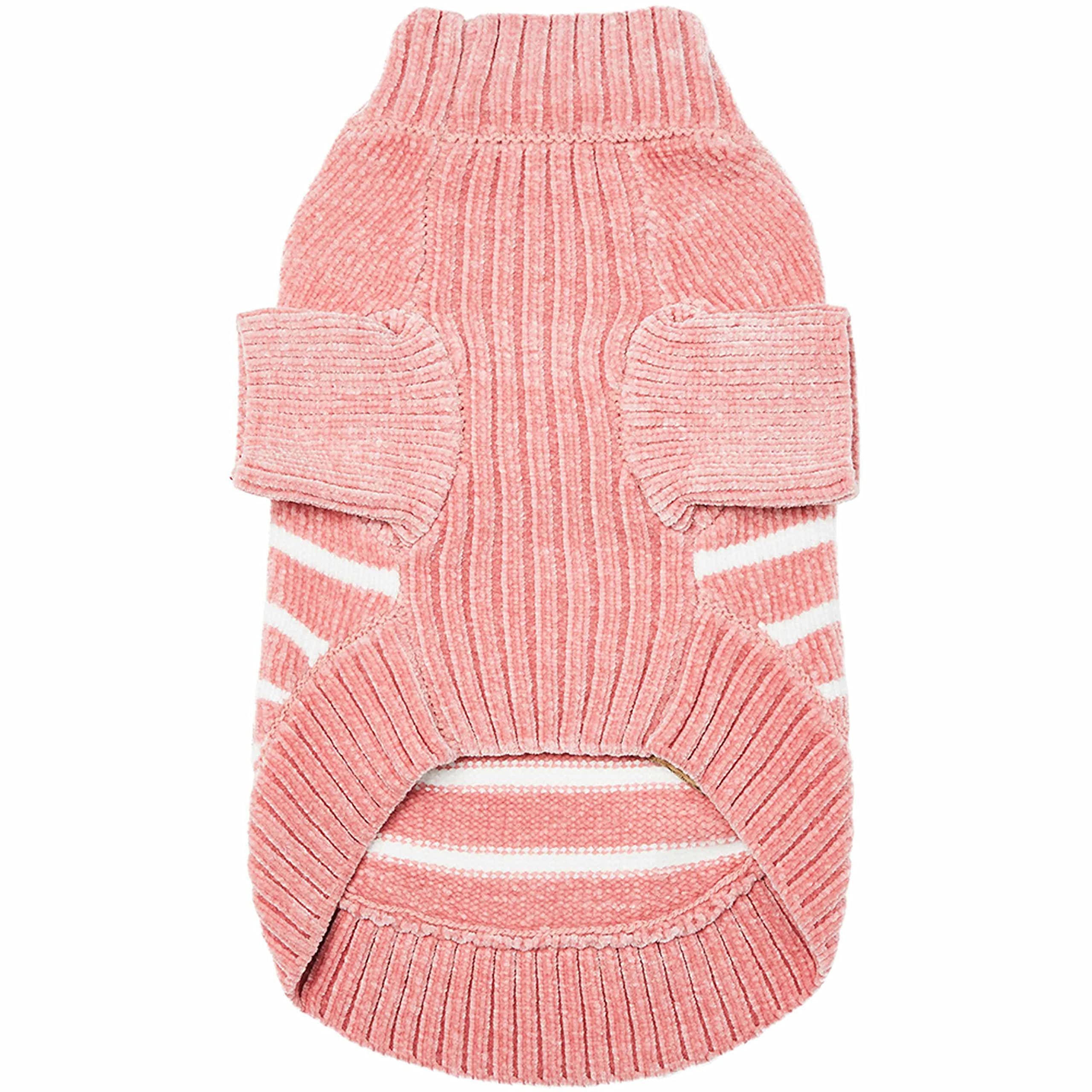 Blueberry Pet Cozy Soft Chenille Classy Striped Dog Sweater In Dusty Rose, Back Length 20'', Pink Clothes For Dogs