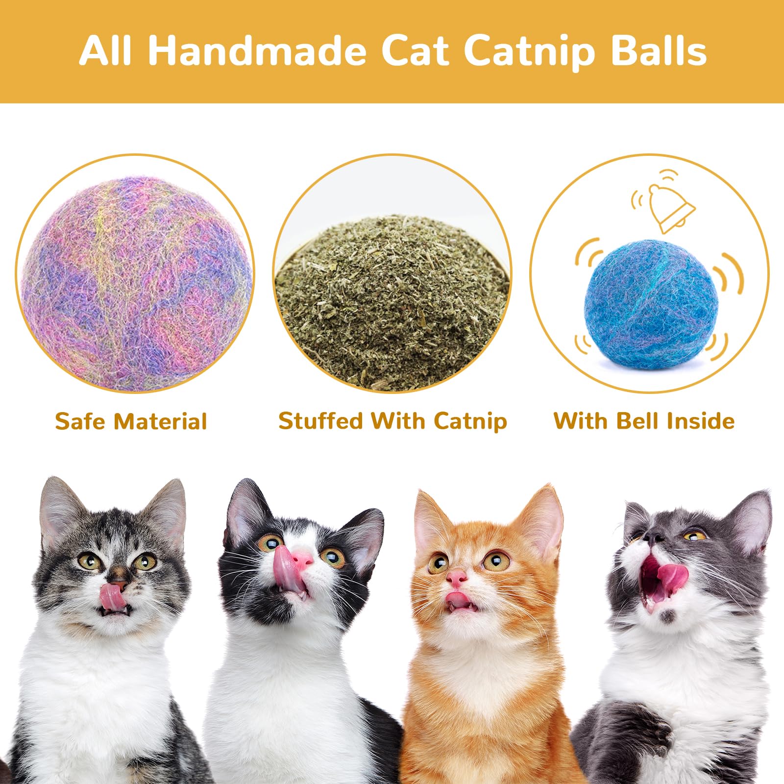 Retro Shaw Catnip Toys, Catnip Balls with Bell, Cat Toys with Silvervine and Catnip, Catnip Toys for Cats, Cat Toys for Indoor C