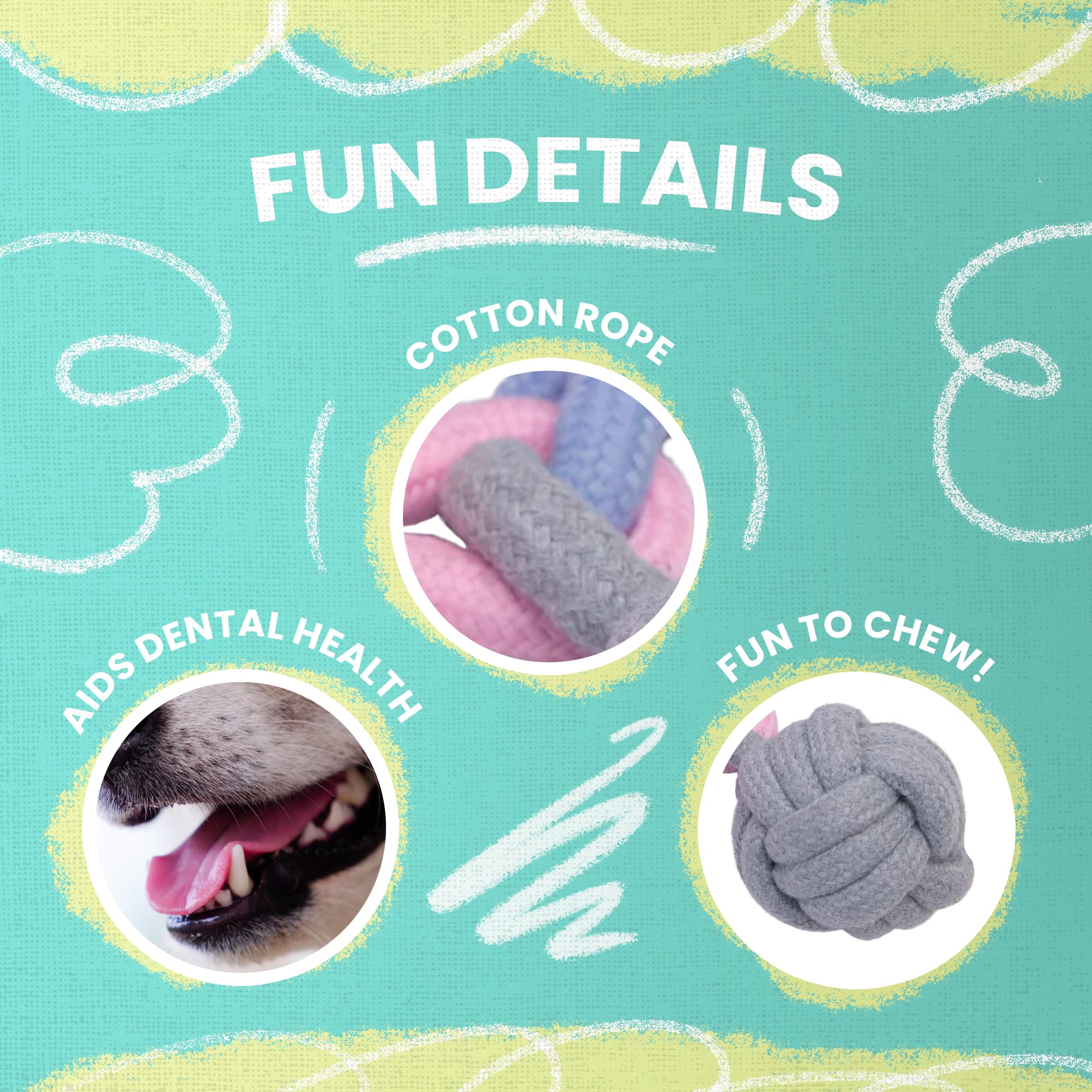 Snug Arooz Try Me Knot Rope Dog Toy - Durable Three-Knot Pastel Design - Ideal For Active Chewers - Perfect For Tugging - Intera