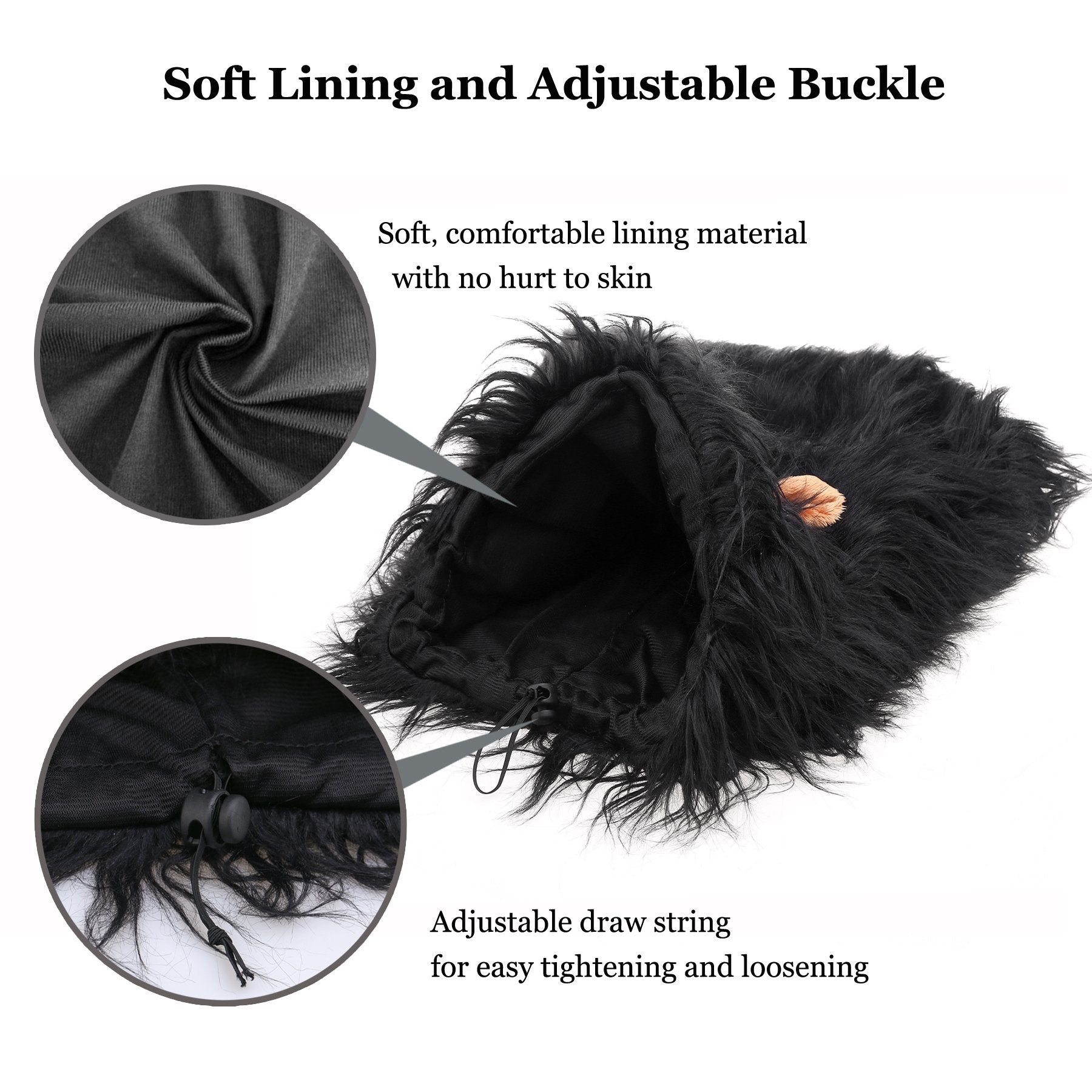 Onmygogo Lion Mane Wig For Dogs With Ears, Funny Pet Costumes For Halloween Christmas (Size L, Black)