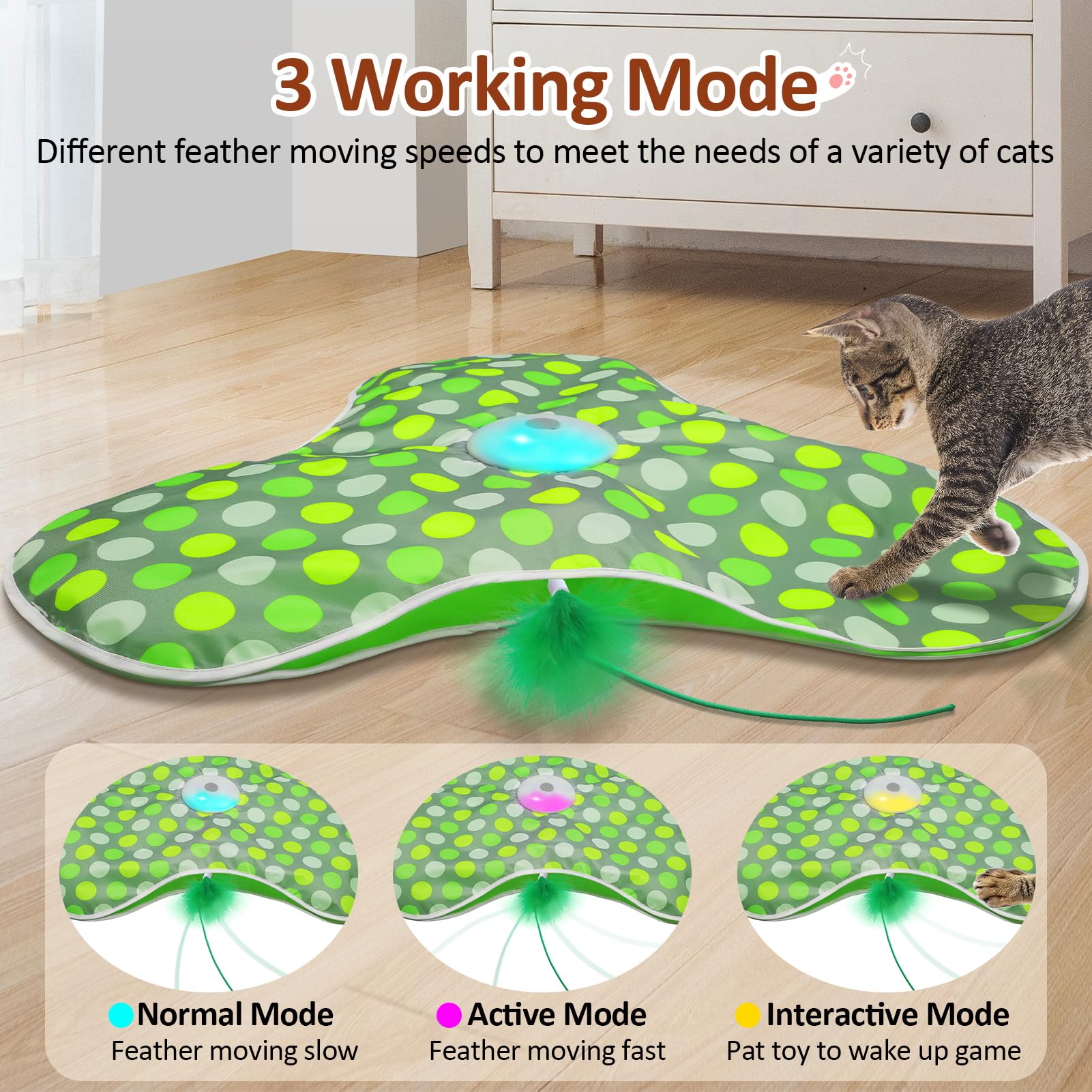 Sofolor Interactive Cat Toy, Automatic Cat Toys For Indoor Cats, Hide And Seek Cat Toy With Motion Activated, Moving Feather, Ch