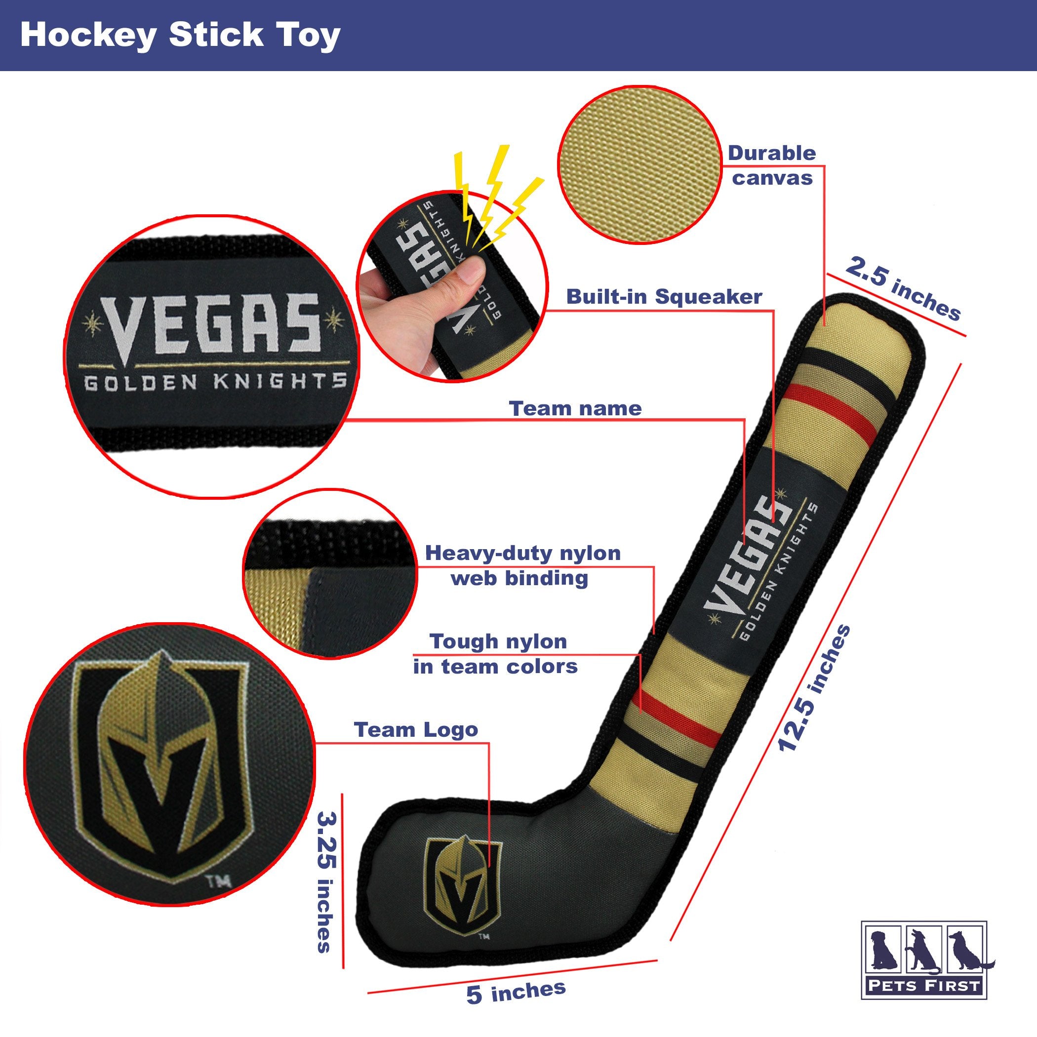 Pets First Nhl Las Vegas Golden Knights Stick Toy For Dogs & Cats. Play Hockey With Your Pet With This Licensed Dog Tough Toy Re