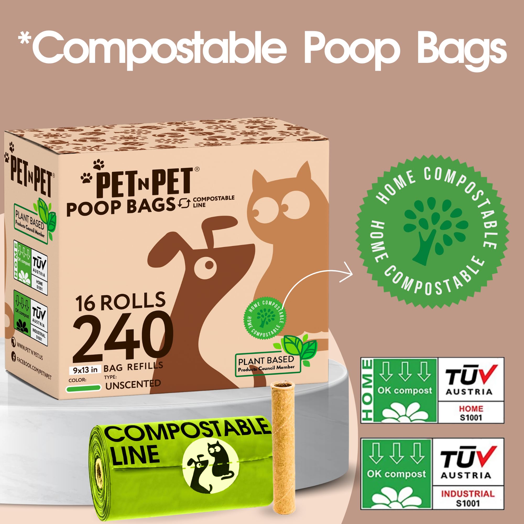 Pet N Pet Poop Bags For Dogs, 240 Counts Compostable Dog Poop Bags Rolls, Dog Bags For Poop, Thick Dog Poop Bag Rolls, Doggy Poop Bags, 100% Leak-Proof Easy To Use Pet Poop Bags